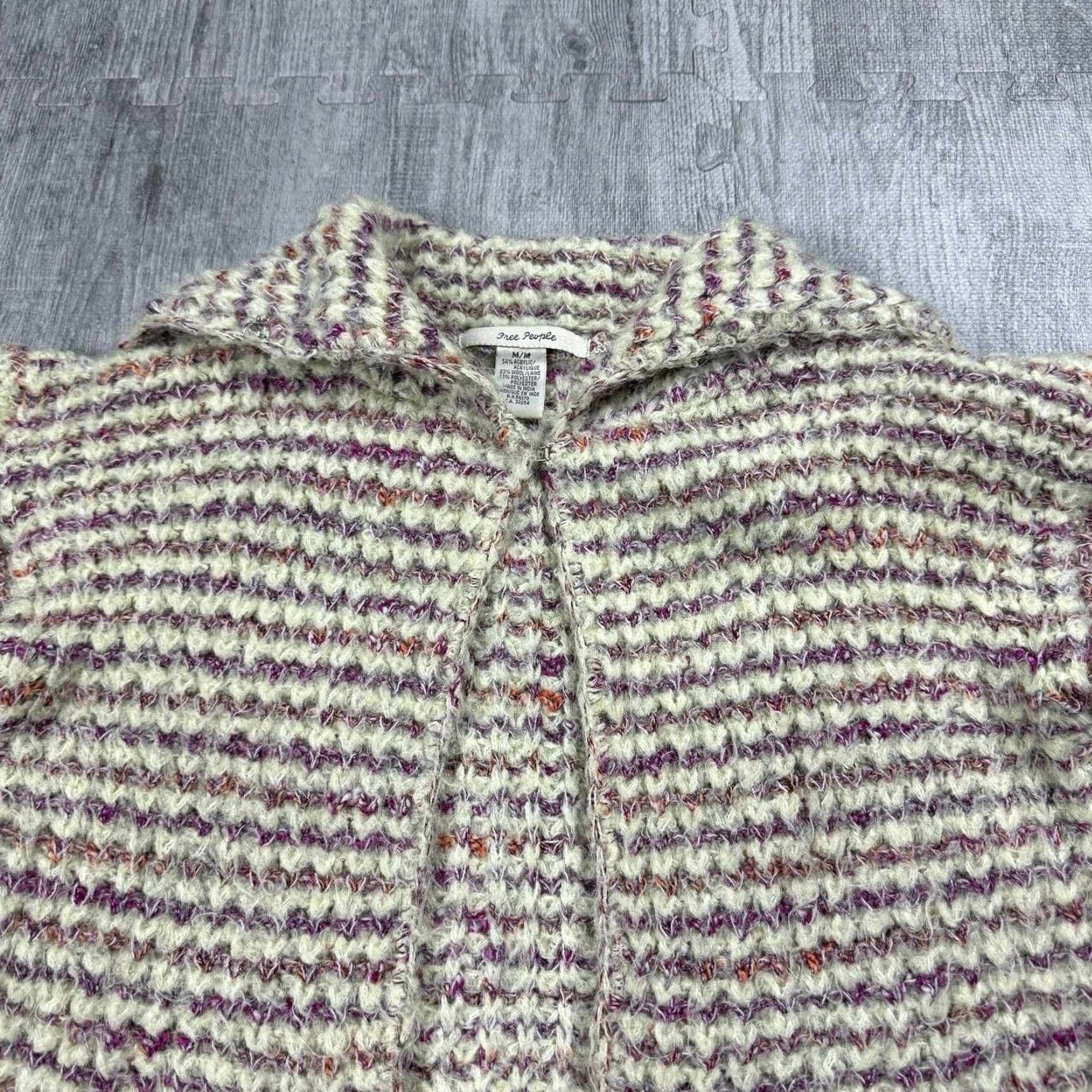 Free People FREE PEOPLE Cardigan Women M Multicolor Wool Blend Knit Striped Open Front Long Oversized Boho Bohemian Womens Size M / US 6-8 / IT 42-44 - 2 Thumbnail