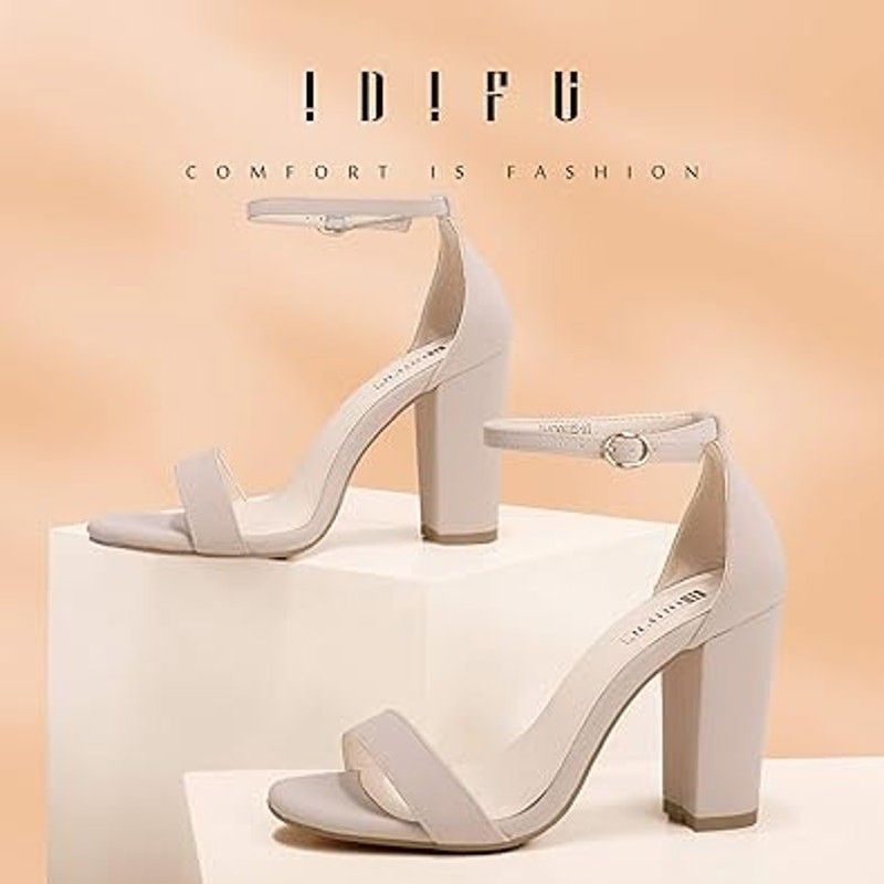 Other Idifu Women's Size 9 Tan Open Toe Ankle Strap Chunky Heels Size US 9 / IT 39 - 2 Thumbnail