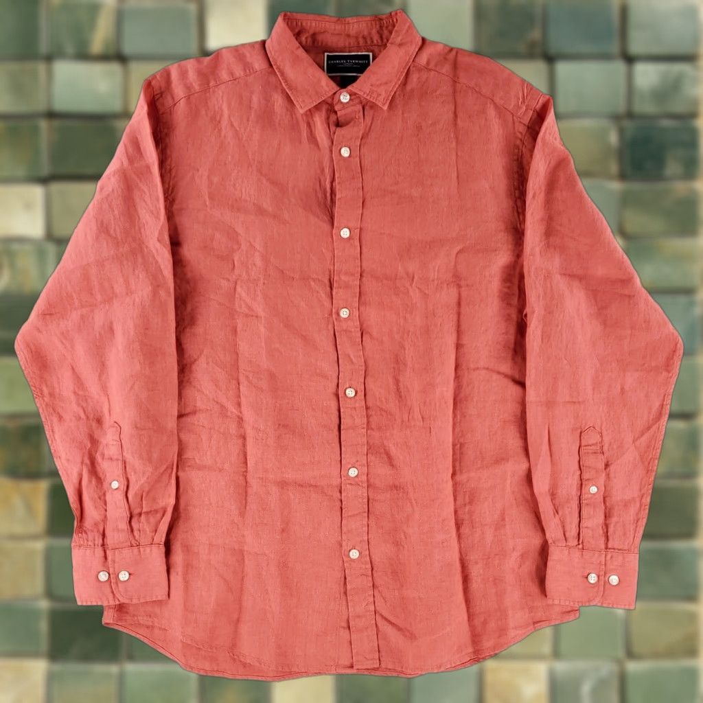 Charles Tyrwhitt Charles Tyrwhitt 100% Linen Button Up Shirt Classic Fit Red Salmon Mens L Size US L / EU 52-54 / 3 - 1 Thumbnail