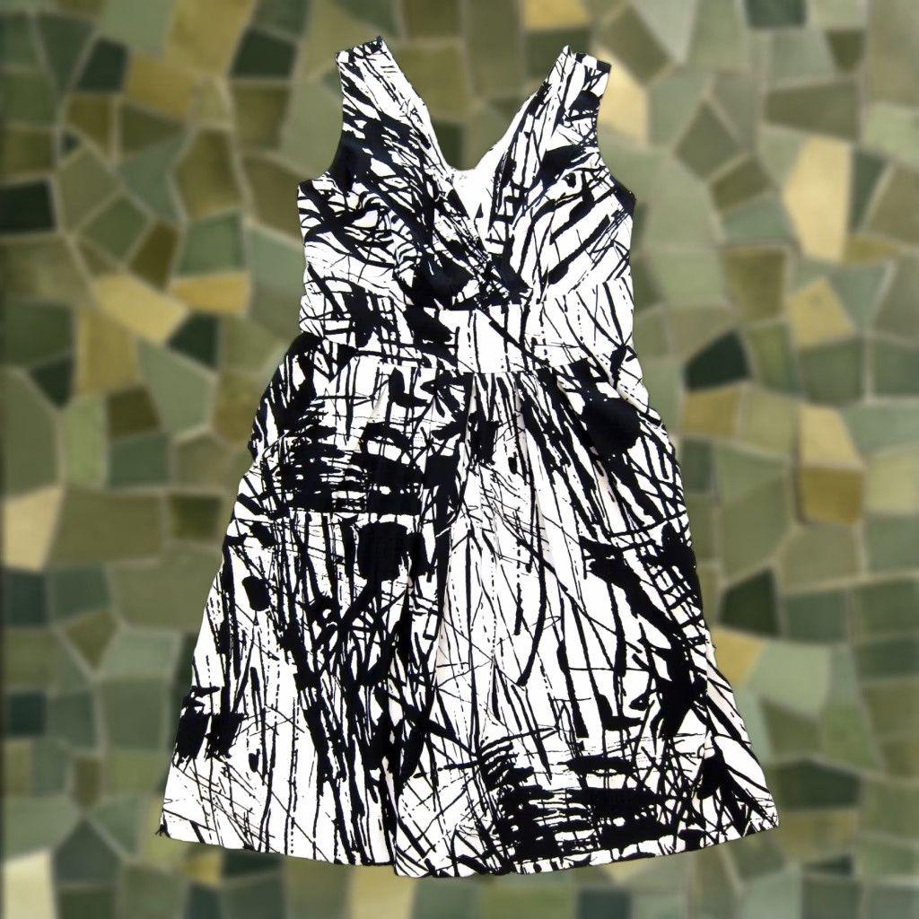 Vintage Corey P Black White Abstract V-Neck Pocket Sheath Shift Tunic Tank Sun Dress 8 Size M / US 6-8 / IT 42-44 - 1 Thumbnail