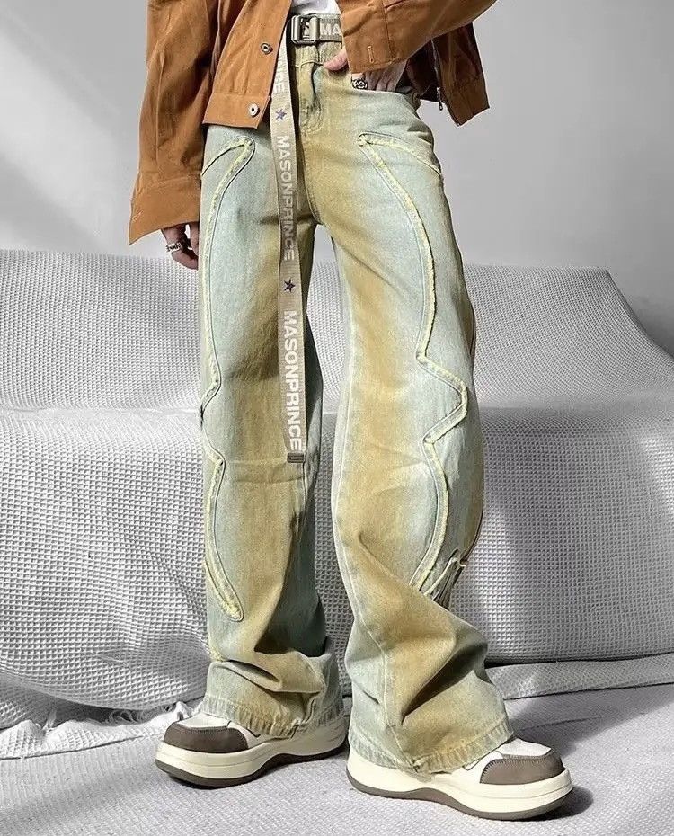 Japanese Brand × Jean Retro yellow mud straight wide leg draped design jeans Size US 30 / EU 46 - 2 Thumbnail