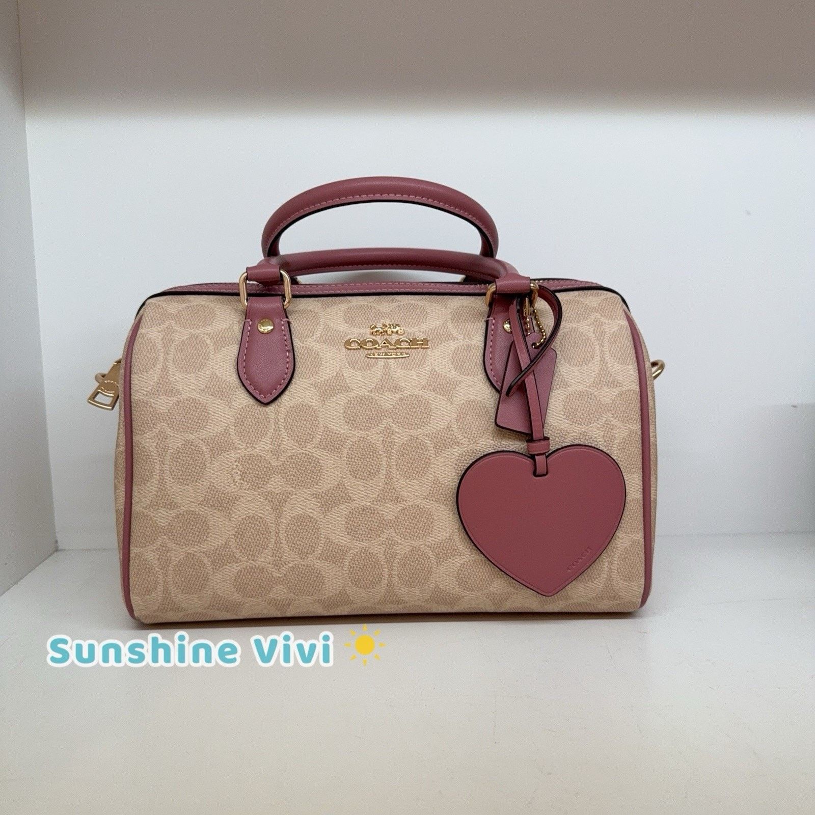 Coach NWT Coach Rowan Satchel Bag Heart Charm CDB21 Sand/Peony Size ONE SIZE - 1 Thumbnail