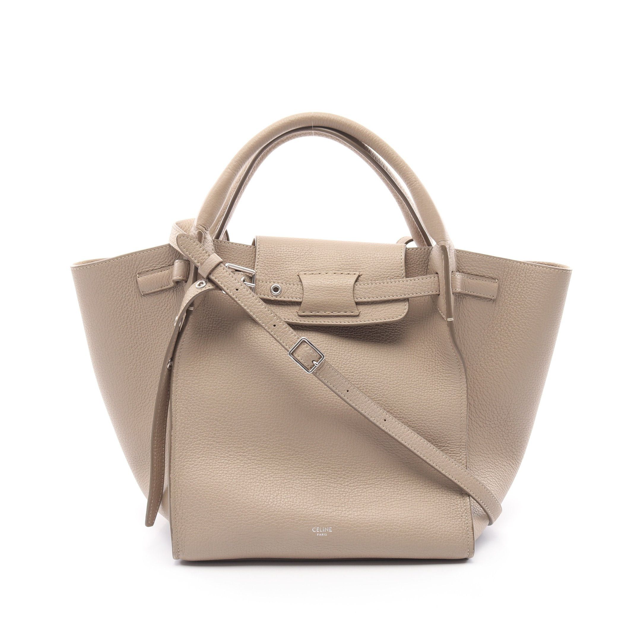 Celine Big Bag Small With Long Strap Handbag Leather Gray Beige