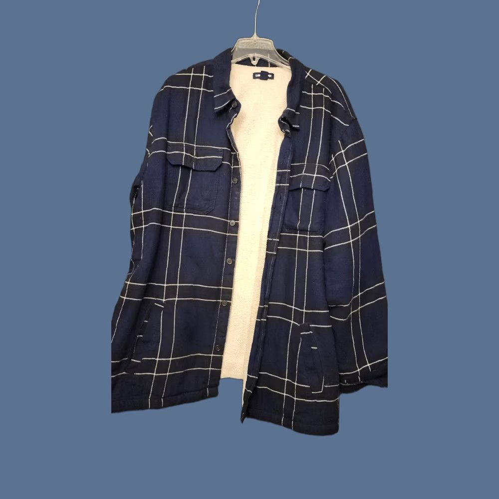 Lands' End Lands' End Jacket Mens 2XL Blue Plaid Flannel Sherpa Lined Shirt Jacket Warm Size US XXL / EU 58 / 5 - 1 Thumbnail