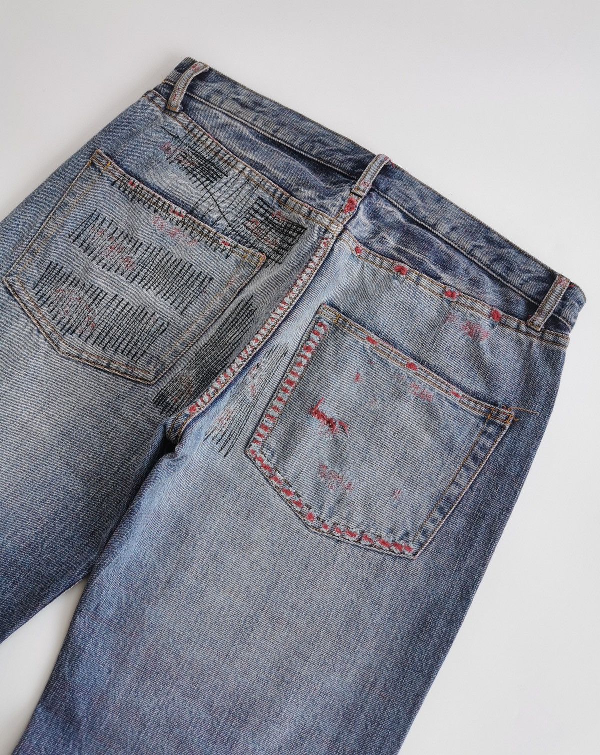 Japanese Brand Reddish Vibgyor Distressed Repair Denim Jeans Size US 33 - 9 Thumbnail