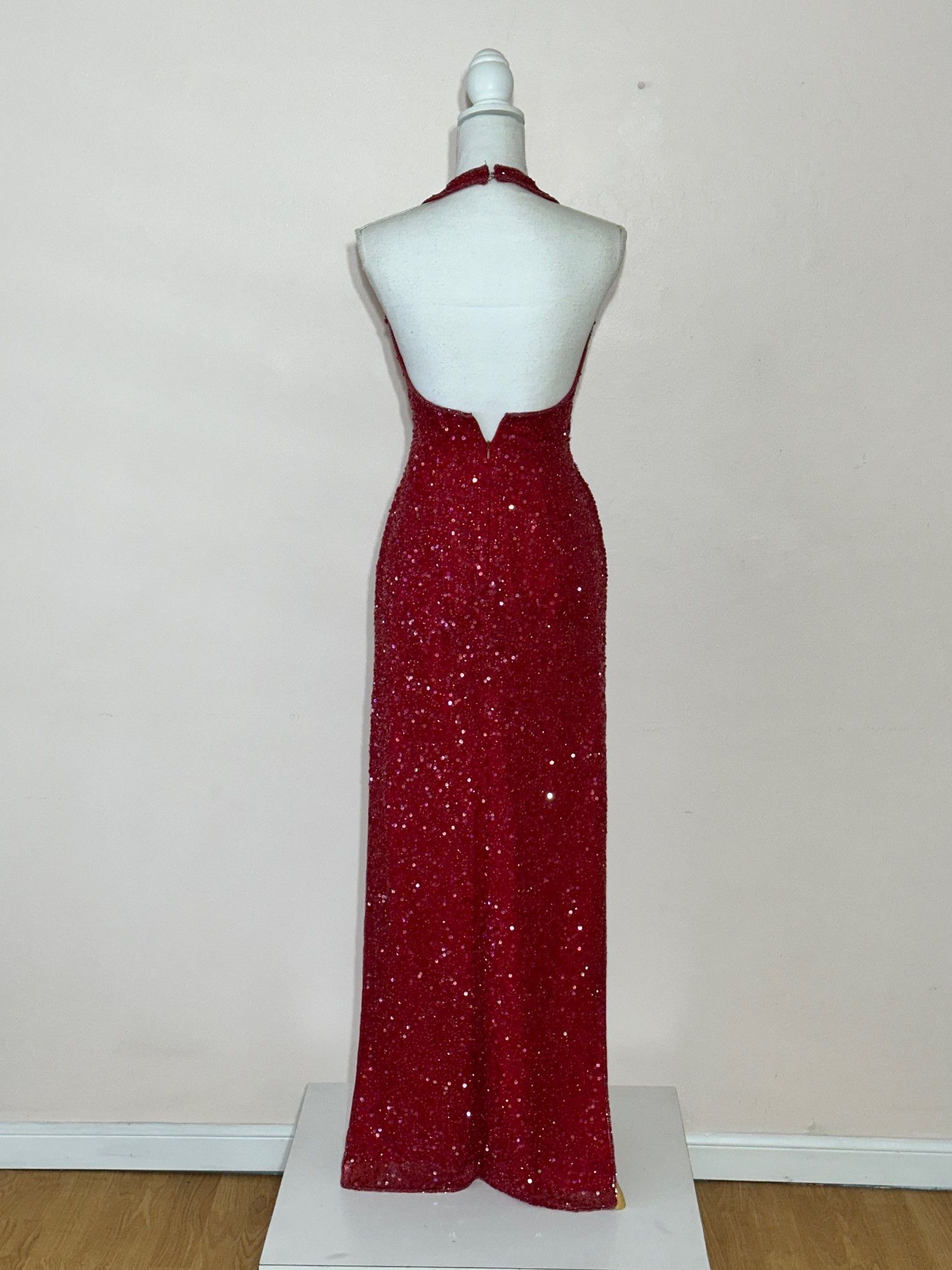 Vintage Scala Red Beaded and Sequin Halter Gown Size M Size M / US 6-8 / IT 42-44 - 6 Thumbnail