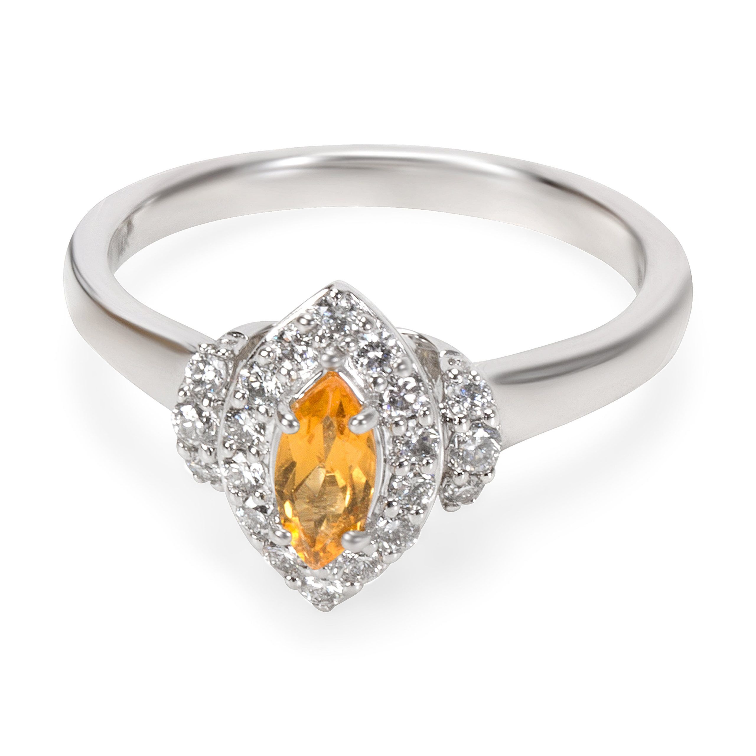 BRAND NEW Diamond Halo Citrine Ring in 14K White Gold 0.77ctw