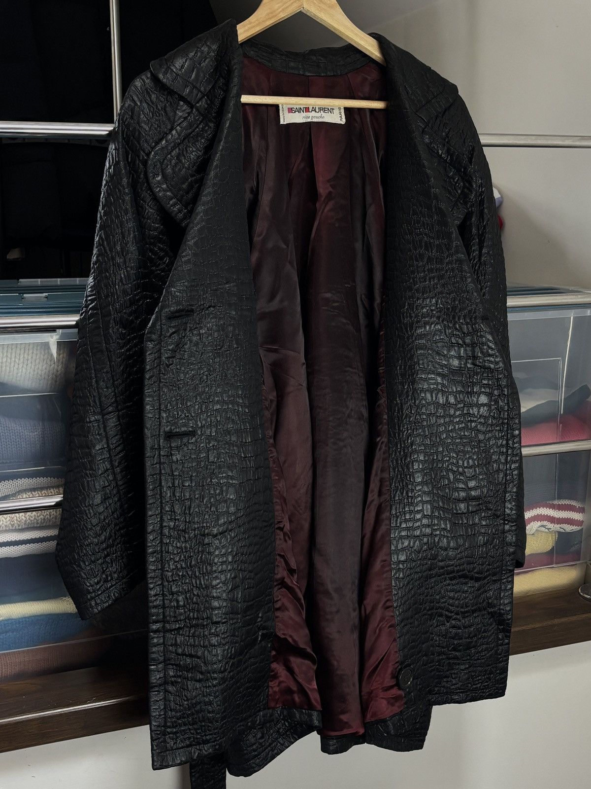 Saint Laurent Paris 80s Saint Laurent Rive Gauche Archive Croc Belted Coat Rare Size L / US 10 / IT 46 - 5 Thumbnail