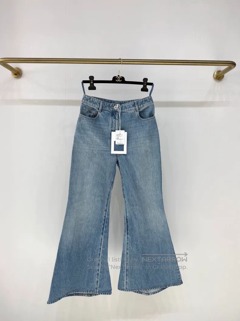 Chanel Chanel 23B diamond-patterned leather flared jeans Size 24" / US 00 / IT 34 - 1 Thumbnail