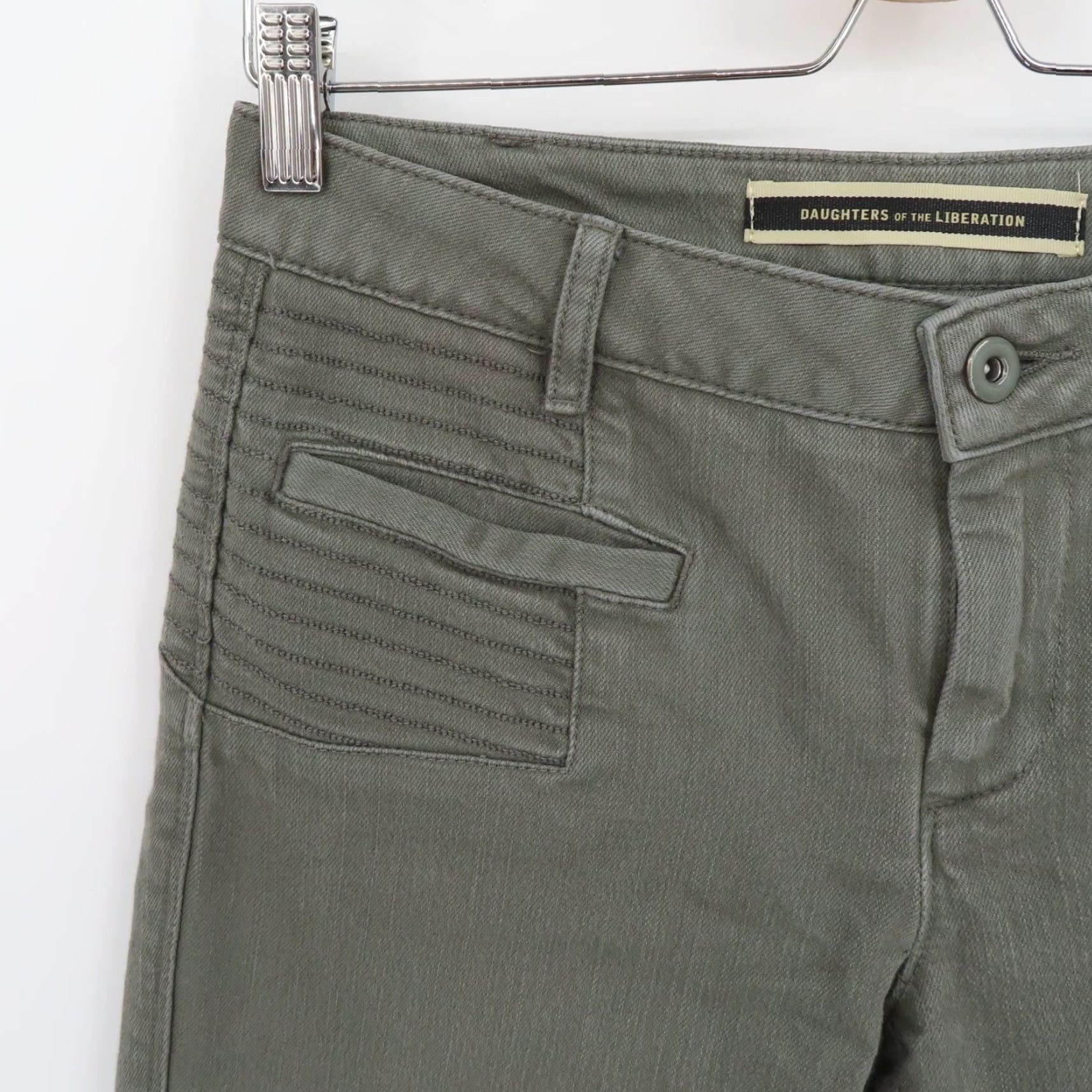 Vintage Daughters of the Liberation Womens Jeans 27 Moto Skinny Straight Green Pants recyc Green Denim 5-Pocket Regular Vintage No Binding Size 27" / US 4 / IT 40 - 3 Thumbnail