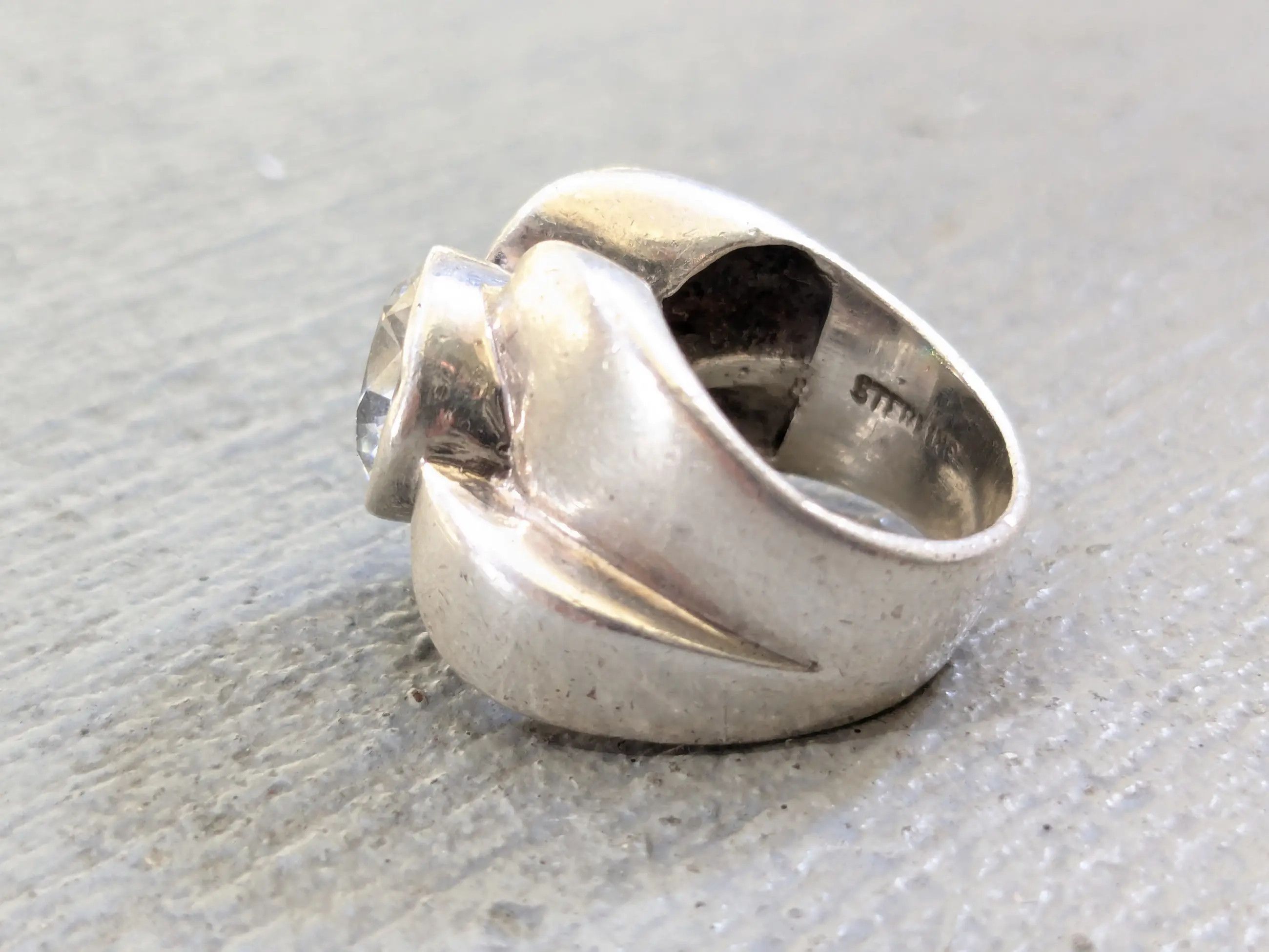 Sterling Silver Vintage Sterling Silver Ring 6 CZ Round Asymmetrical Size ONE SIZE - 2 Thumbnail