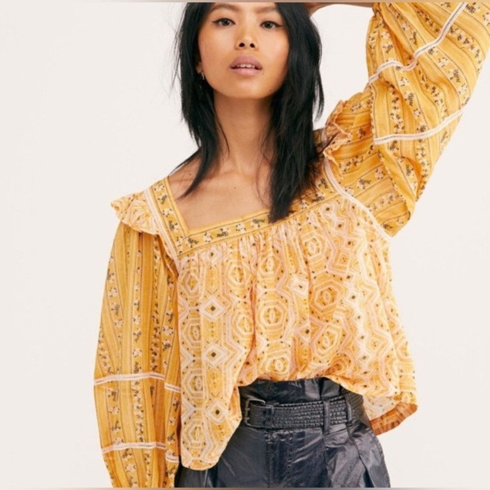 Free People Free people blouse yellow mustard sheer in Size M square ne Size M / US 6-8 / IT 42-44 - 1 Thumbnail