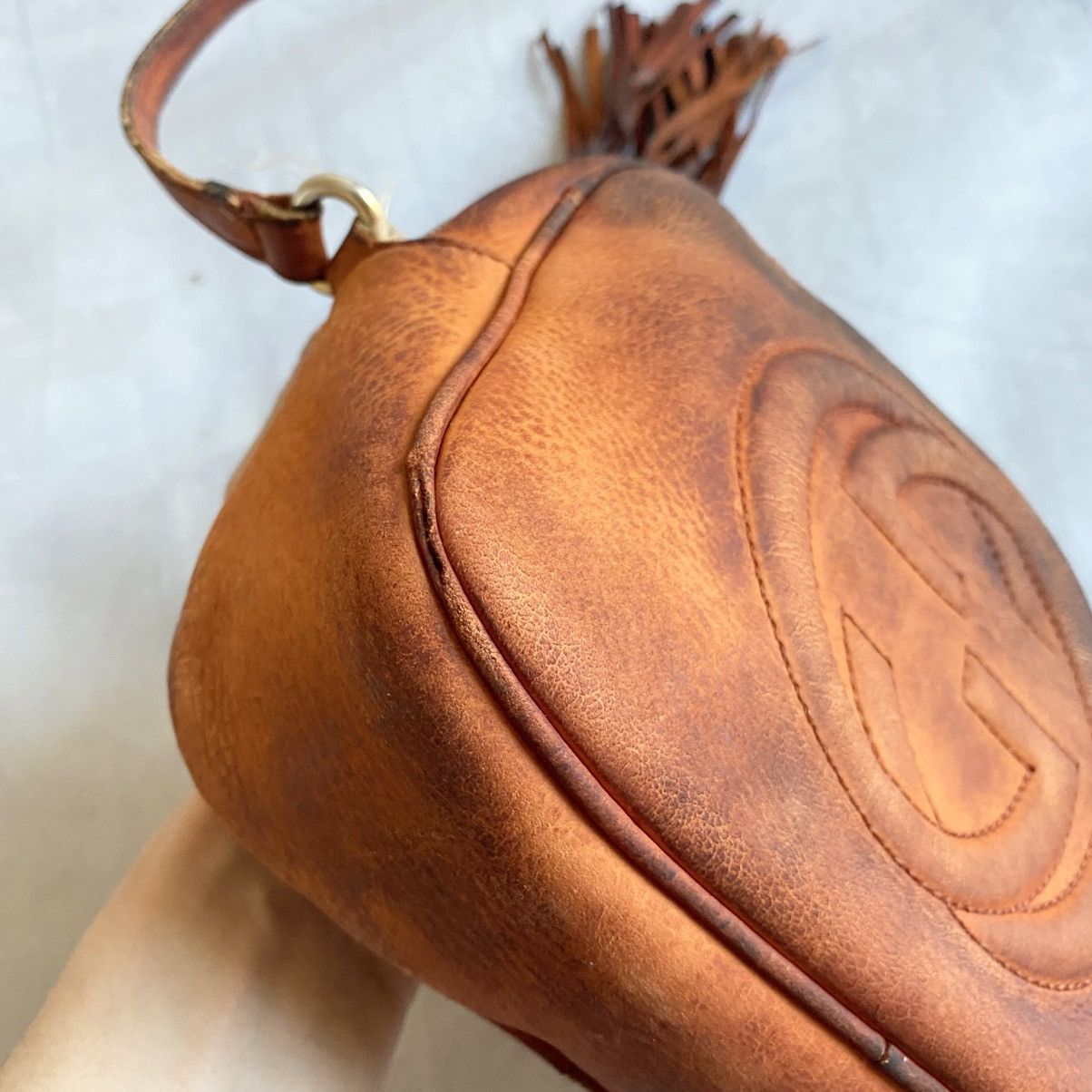 Gucci ❗️Trashed❗️Gucci Soho Disco Bag GG Faded Distressed Vintage Size ONE SIZE - 5 Thumbnail