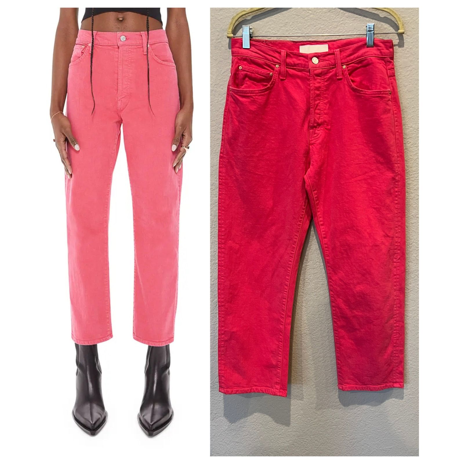 image of Mother The Ditcher Crop High Waist Jeans (26) in Pink, Women's