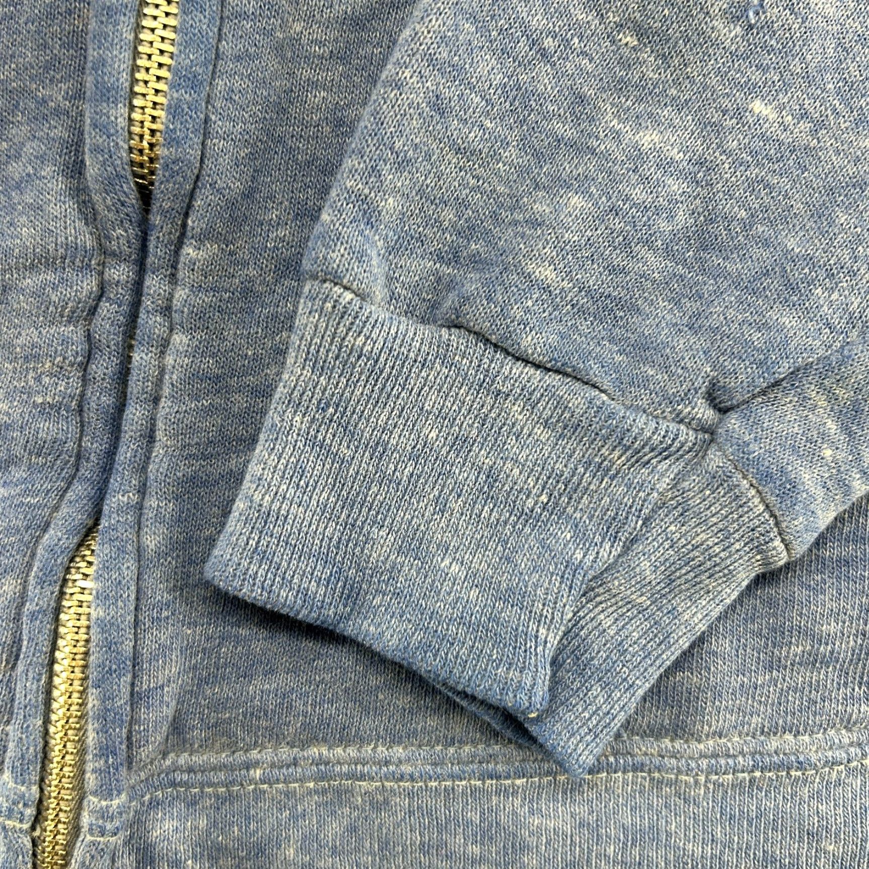 Vintage VINTAGE 70s Full Zip Hoodie Mens L Blue Cotton Polyester Fleece Sweatshirt 90s Logo Sun Faded Good pre-owned condition Size US L / EU 52-54 / 3 - 6 Thumbnail
