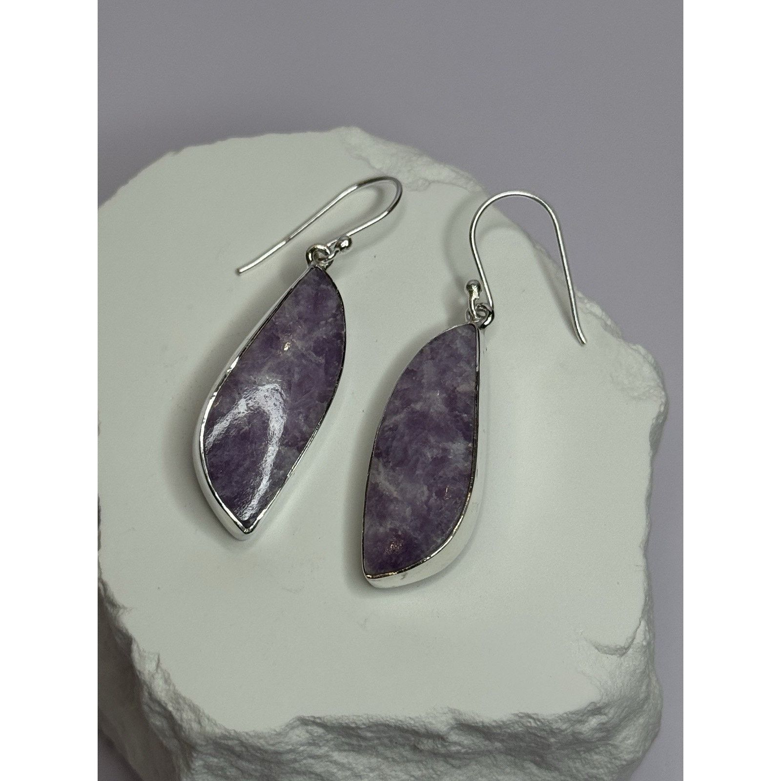 Jewelry 925 STERLING SILVER LEPIDOLITE EARRINGS LENGTH 2 INCH Size ONE SIZE - 13 Thumbnail