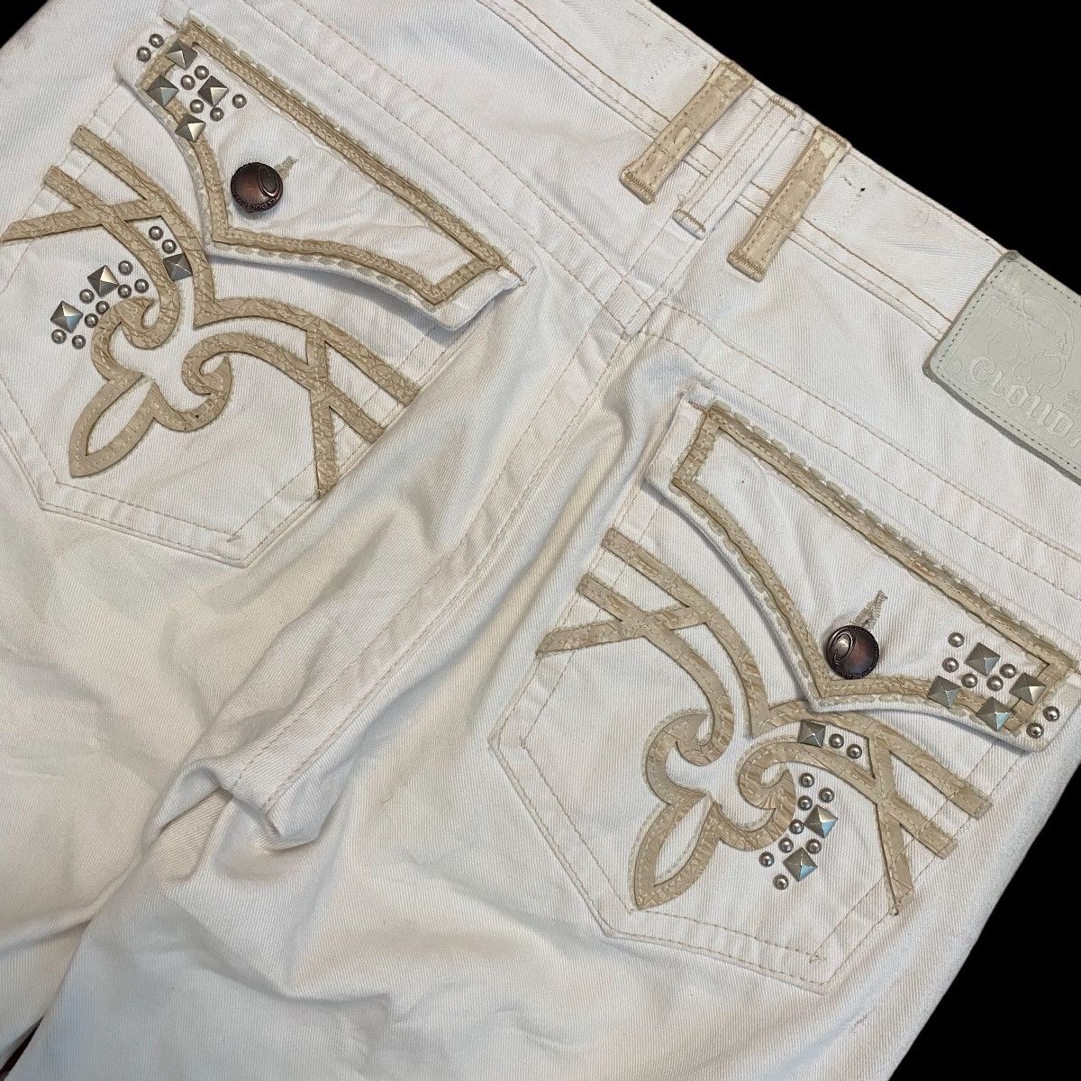 If Six Was Nine Cloud72 Clawmark White Denim Rusty Affliction Skulls Jeans Size US 34 / EU 50 - 6 Thumbnail