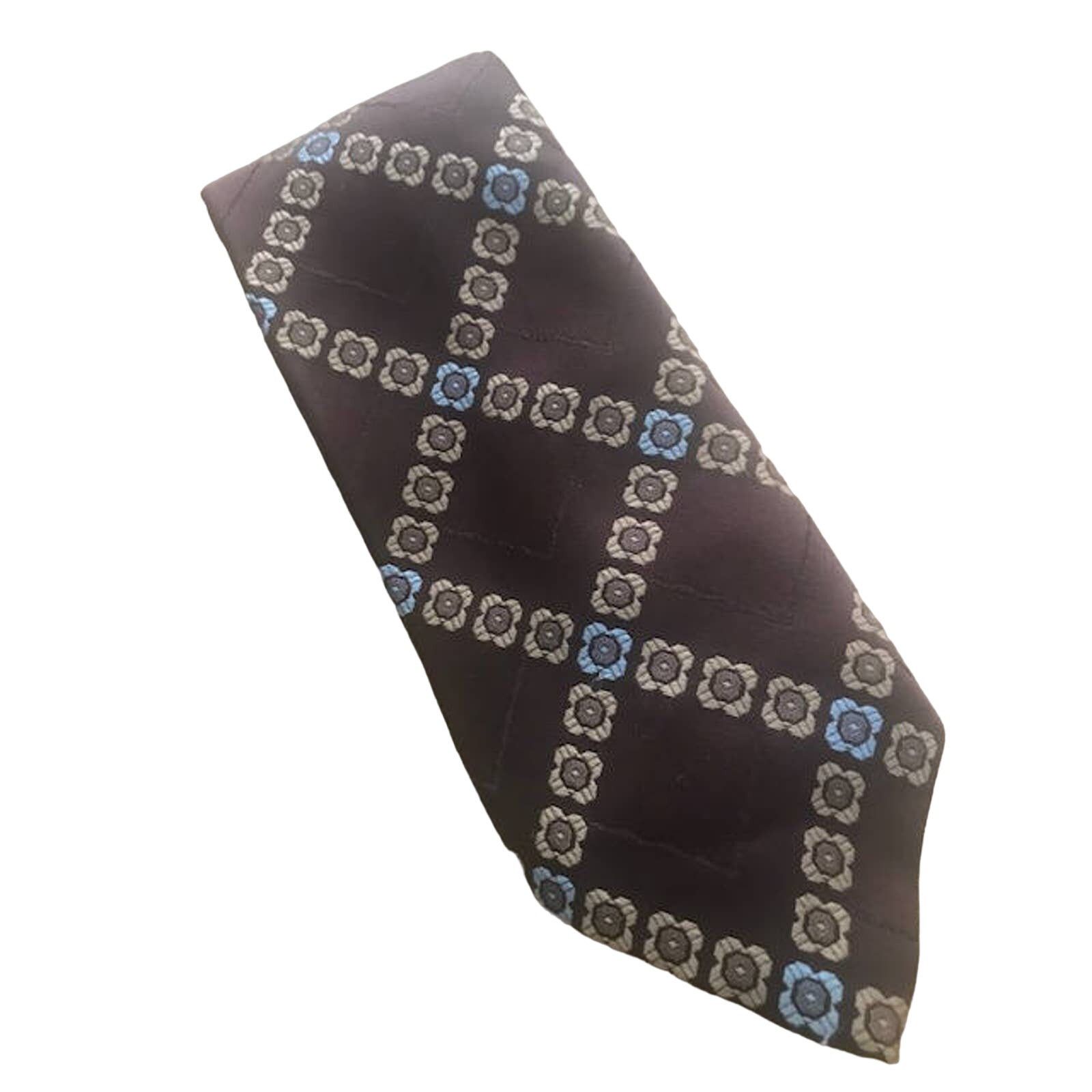 Vintage Vintage Brown Montgomery Ward Tie, Tan Blue Floral Necktie Size ONE SIZE - 1 Thumbnail