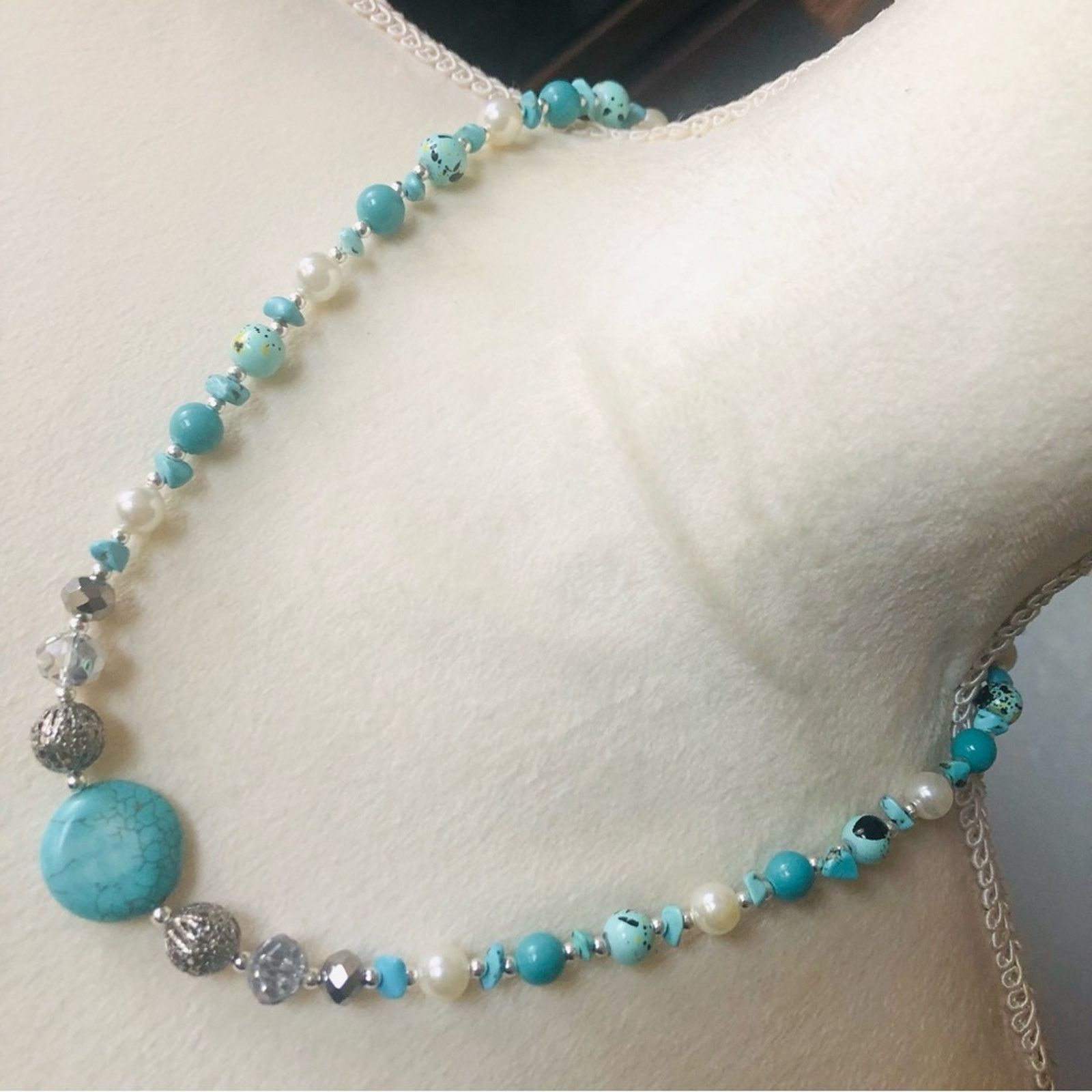 Handmade Handcrafted repurpose howlite stone beaded necklace Size ONE SIZE - 1 Thumbnail