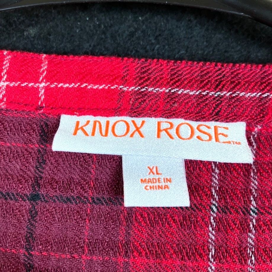 Vintage Knox Rose Womens Dress Red Plaid Pull Over V Neck Half Button Down Stretch XL Shirt Dress Long Sleeve Casual Travel Workwear Size XL / US 12-14 / IT 48-50 - 6 Thumbnail