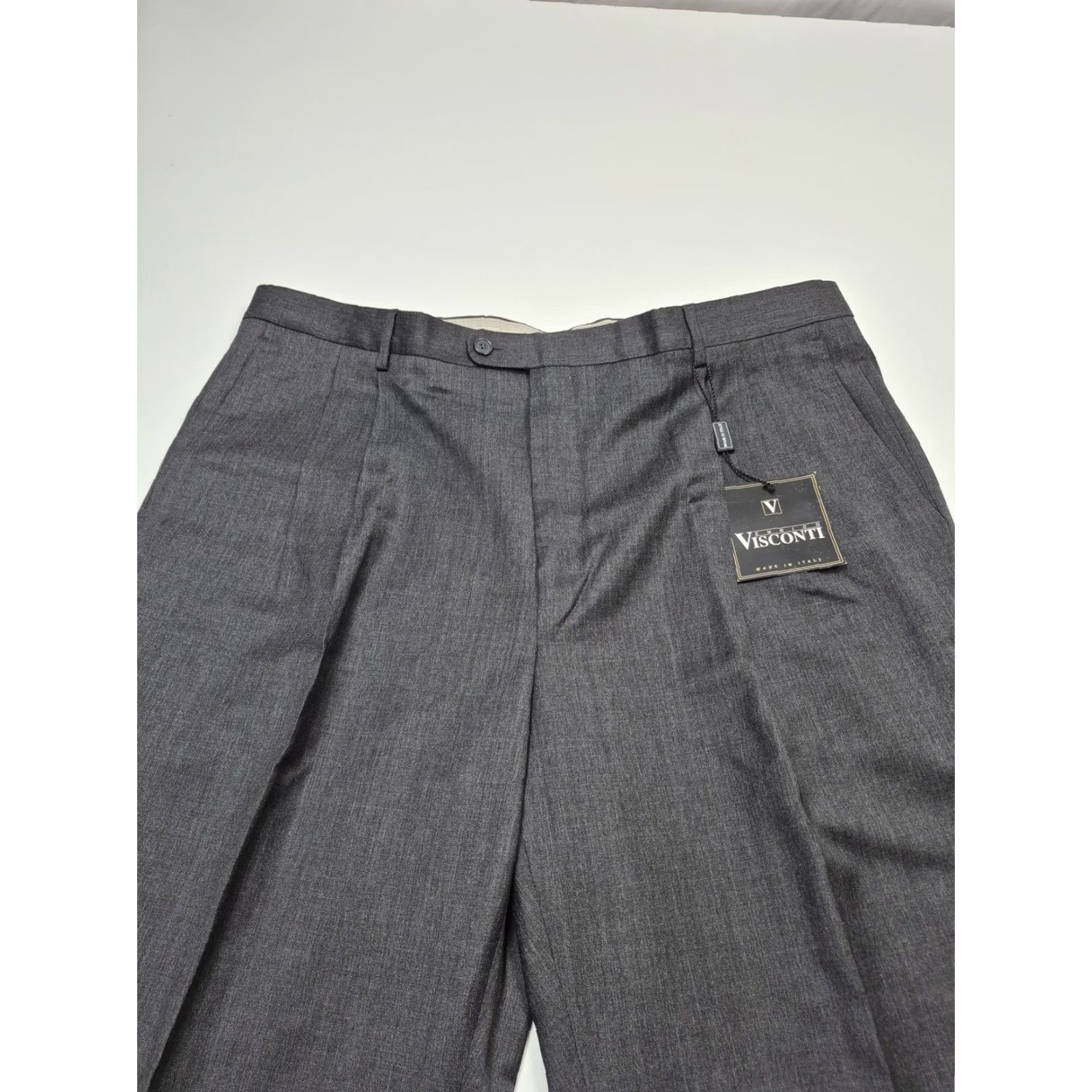 Vintage Enrico Visconti Dress Pants Mens 42x36 Gray Wool Straight Italy Flat Front Size US 42 / EU 58 - 2 Thumbnail