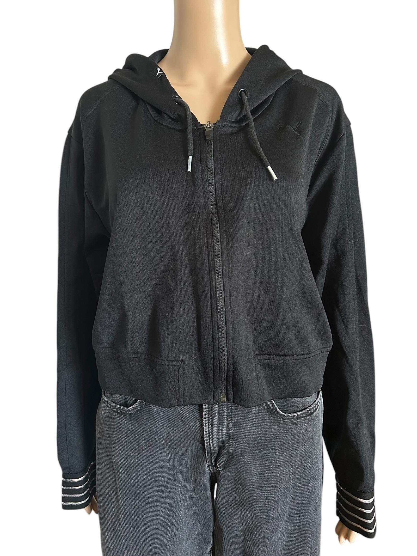 Puma Puma Cropped Zip-Up Hoodie - Black - Stylish Activewear Size L / US 10 / IT 46 - 1 Thumbnail