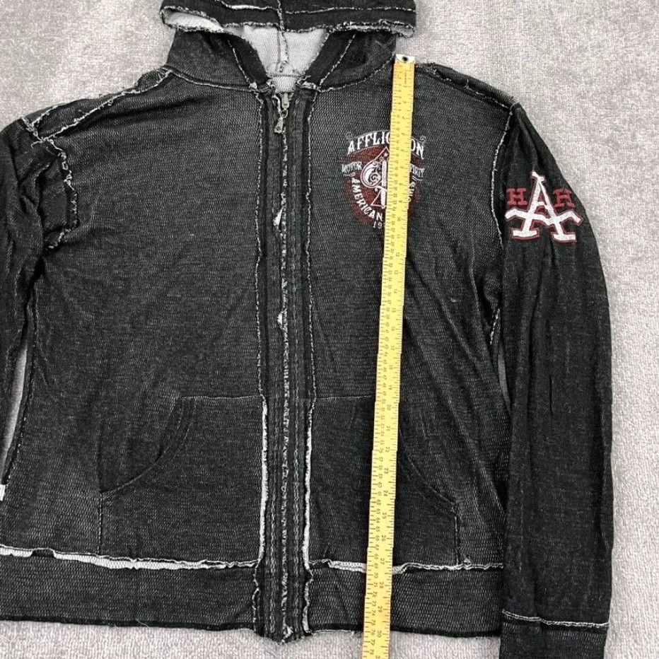 Affliction VINTAGE AFFLICTION Jacket Mens 3XL Gray Reversible Hooded Grunge Skull AOP Distress Y2K Size US XXL / EU 58 / 5 - 6 Thumbnail