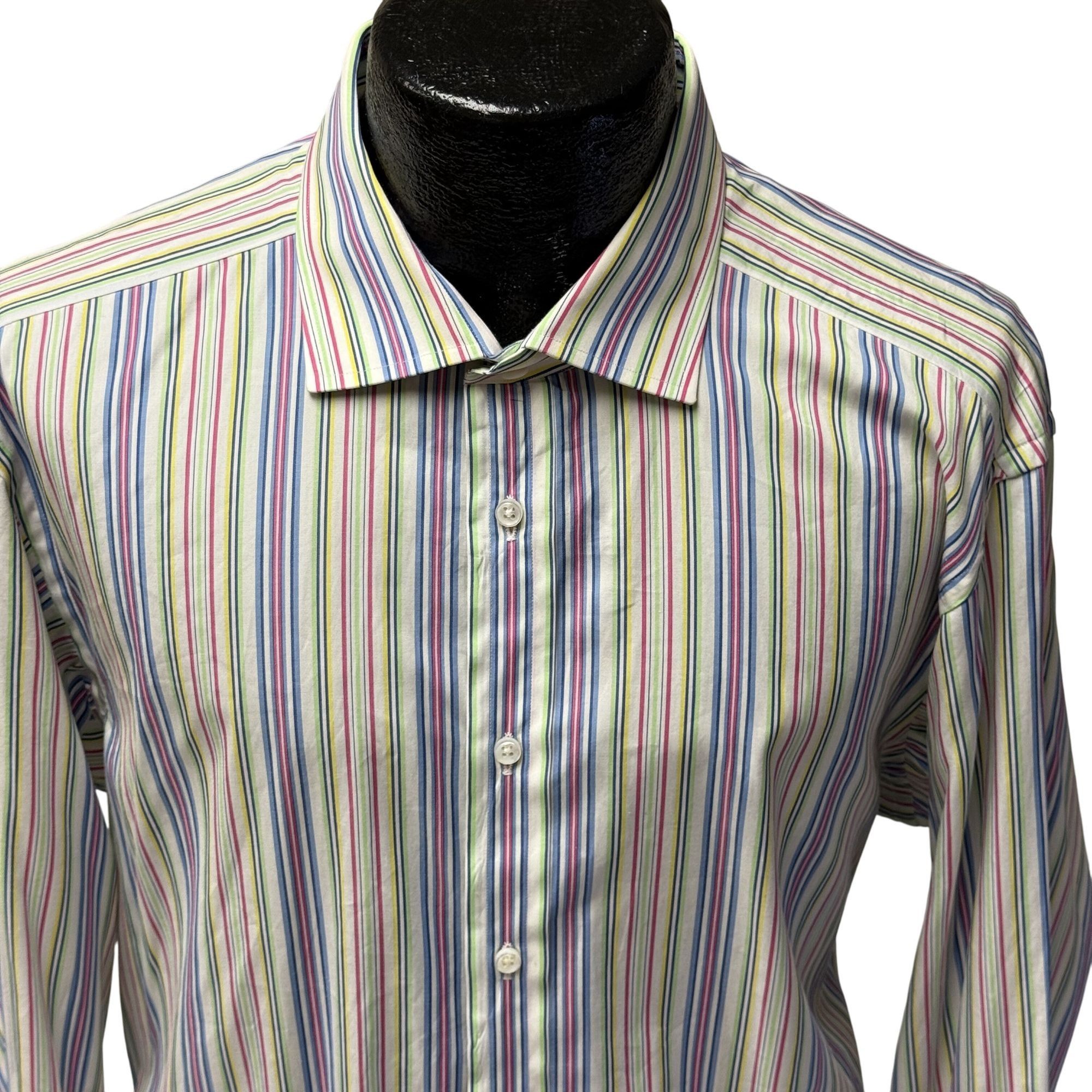 Ralph Lauren Purple Label Vtg Ralph Lauren Italy PURPLE LABEL RAINBOW Stripe Shirt Size US XL / EU 56 / 4 - 2 Thumbnail