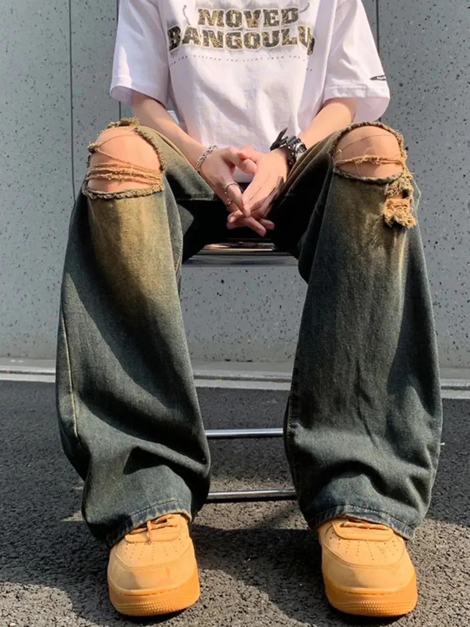 Japanese Brand Retro washed loose fitting straight leg drape jeans Size US 32 / EU 48 - 2 Thumbnail