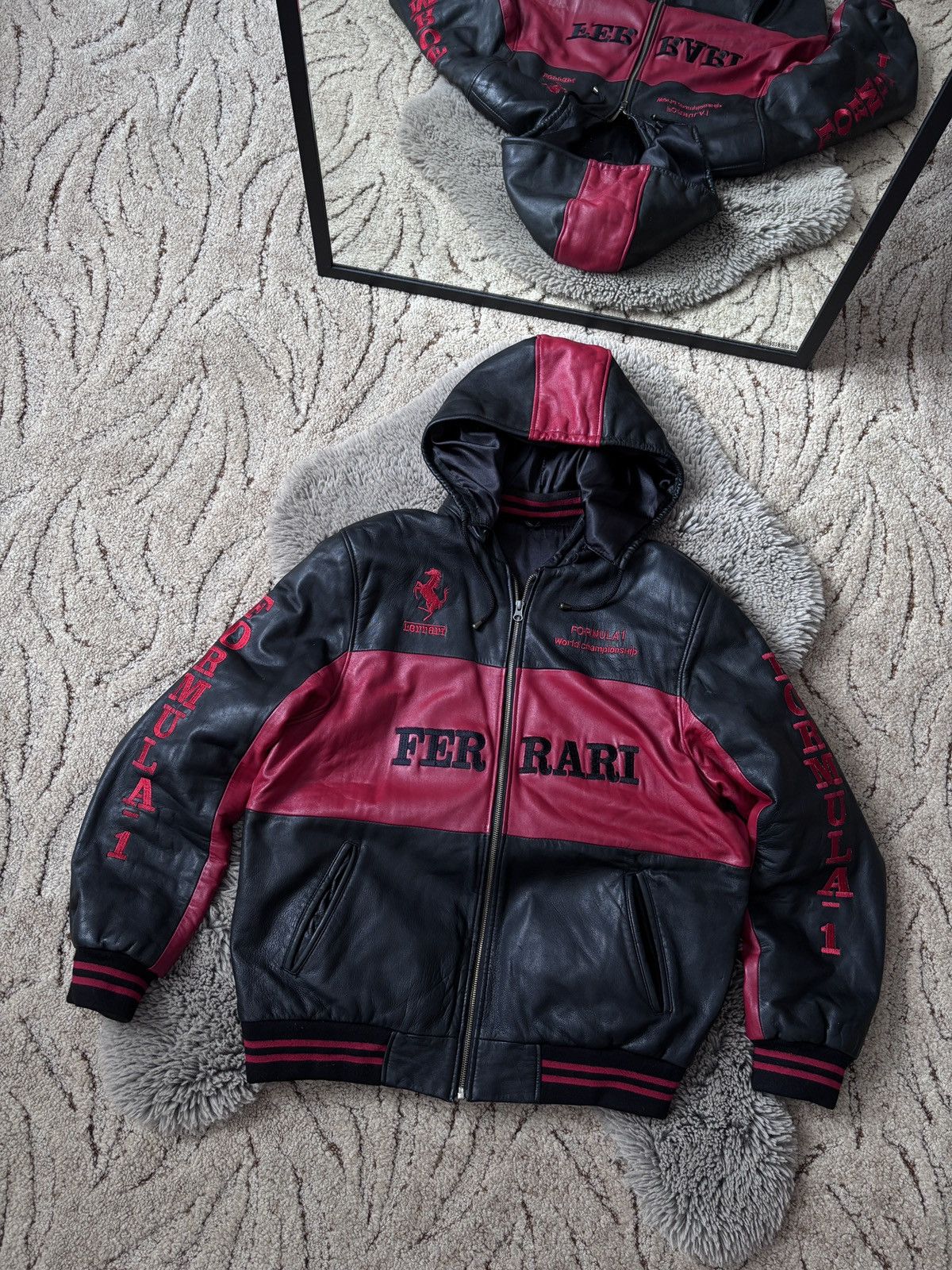 Ferrari Racing Vintage Leather Bomber Jacket