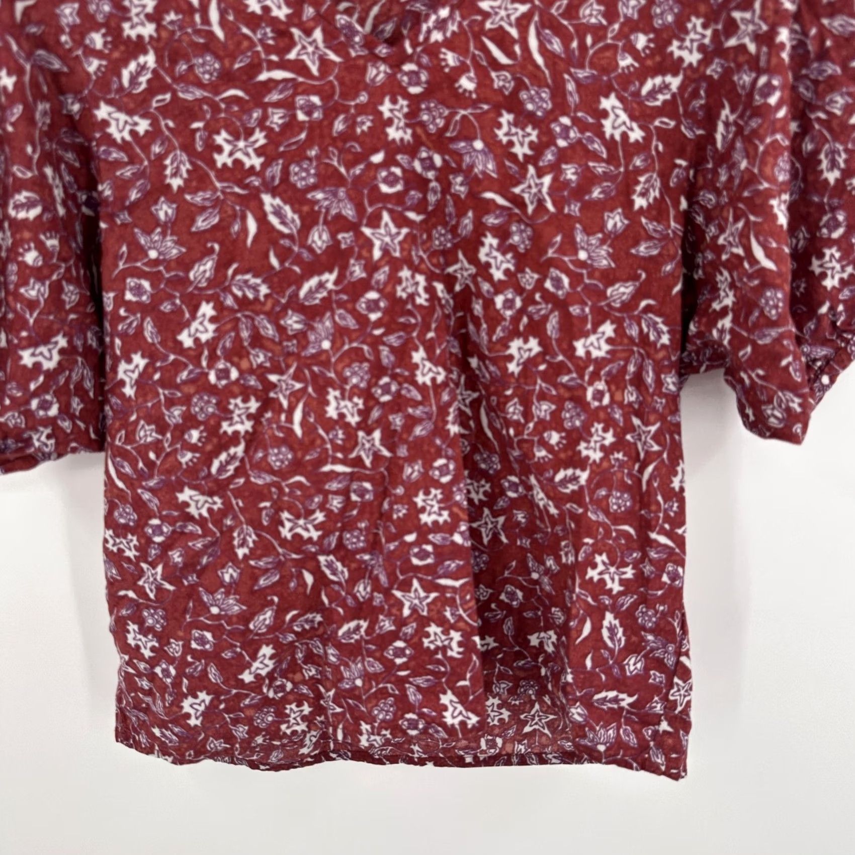 Madewell VINTAGE Madewell Shirt Womens XXS Red Floral Puff Sleeve Boho Top Lightweight Blouse Size XS / US 0-2 / IT 36-38 - 3 Thumbnail