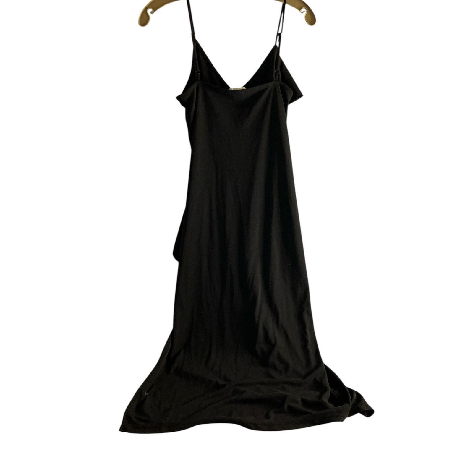 H&M Chic Minimalist Black Ruffle Slip Midi Dress with Slit H&M S Size S / US 4 / IT 40 - 5 Thumbnail