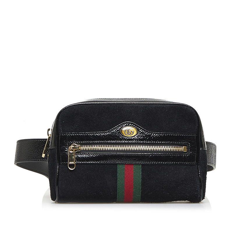 Gucci GG Ophidia Sherry Line Crossbody Bag Waist Bag Black Enamel Suede