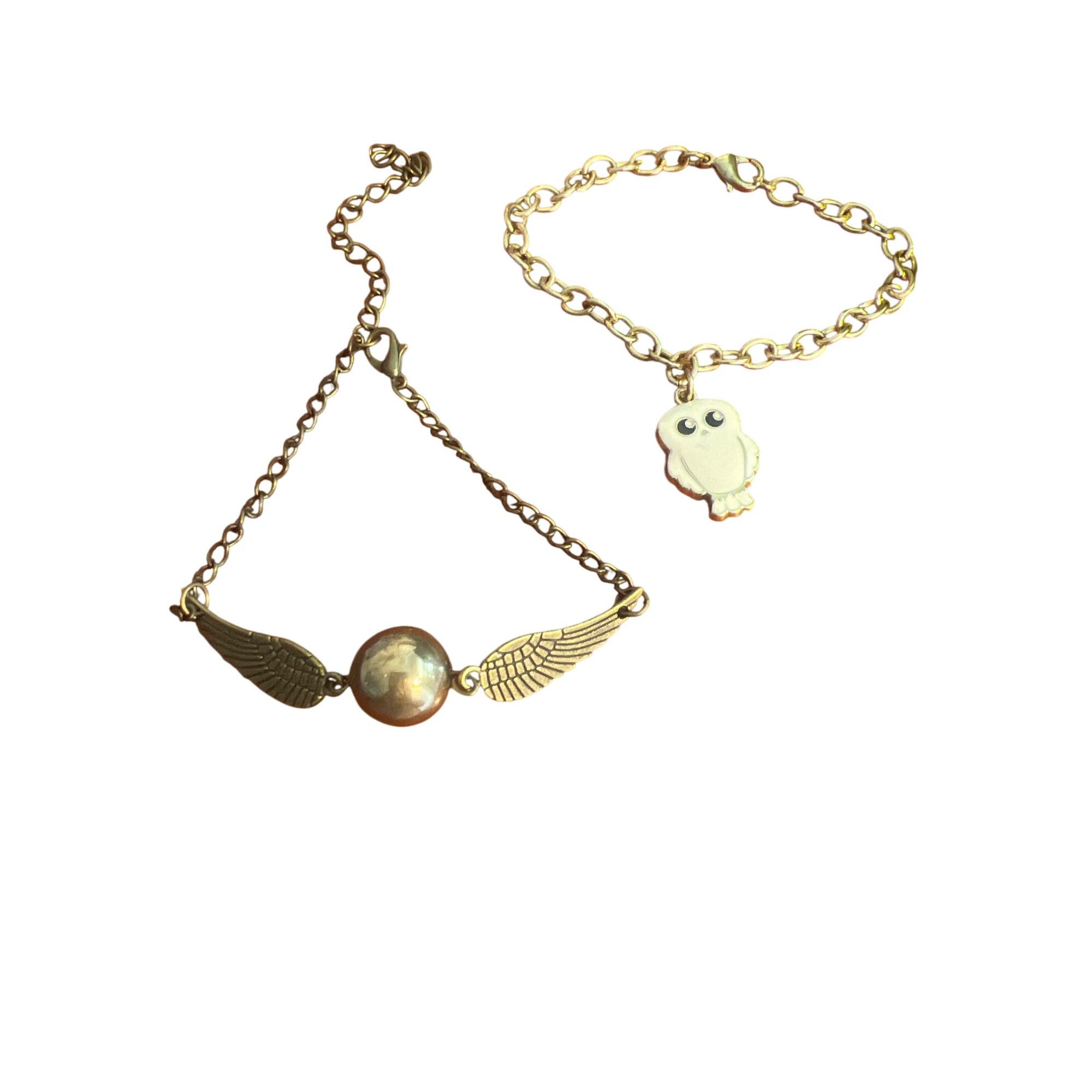 Other 2 Harry Potter Bracelets Antique Gold Tone Hedwig Owl Charm Size ONE SIZE - 1 Thumbnail