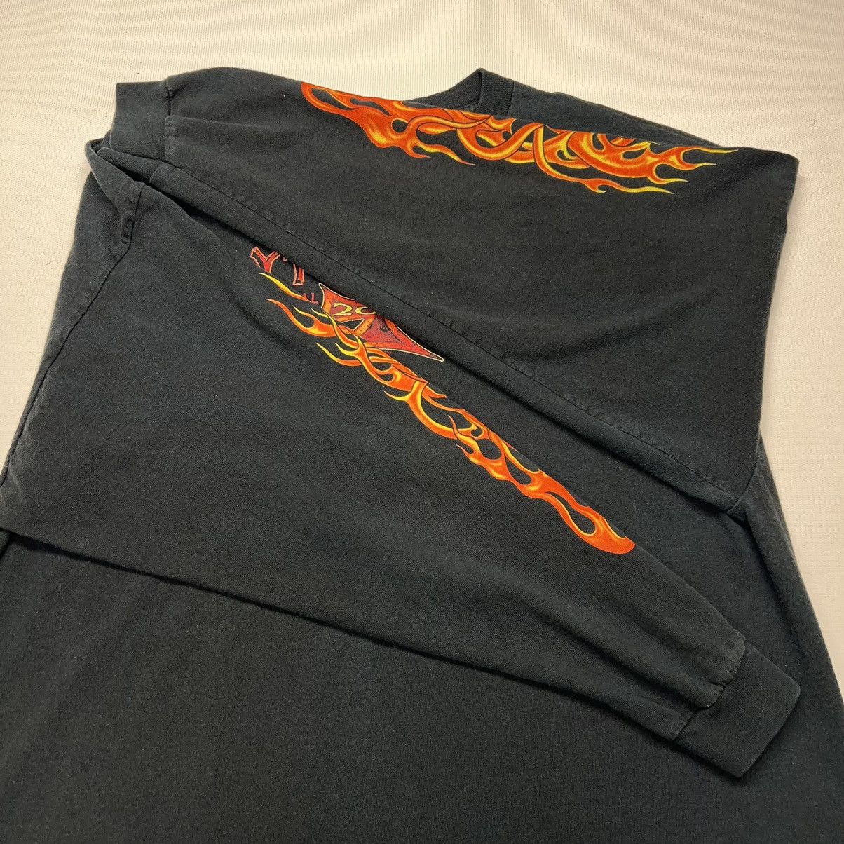 Delta × Vintage Daytona Beach Bike Tee Shirt Black Long Sleeve Biker Flames Size US XXL / EU 58 / 5 - 9 Thumbnail
