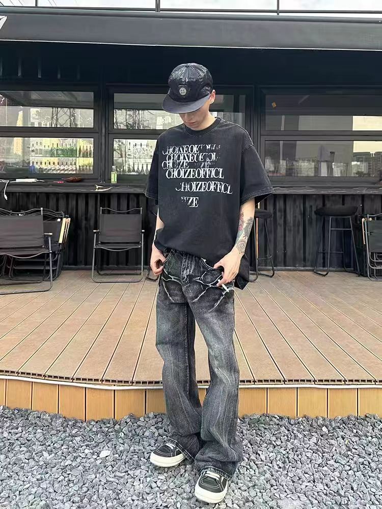 Japanese Brand × Jean Lightning burst distressed washed baggy micro flare jeans Size US 32 / EU 48 - 4 Thumbnail