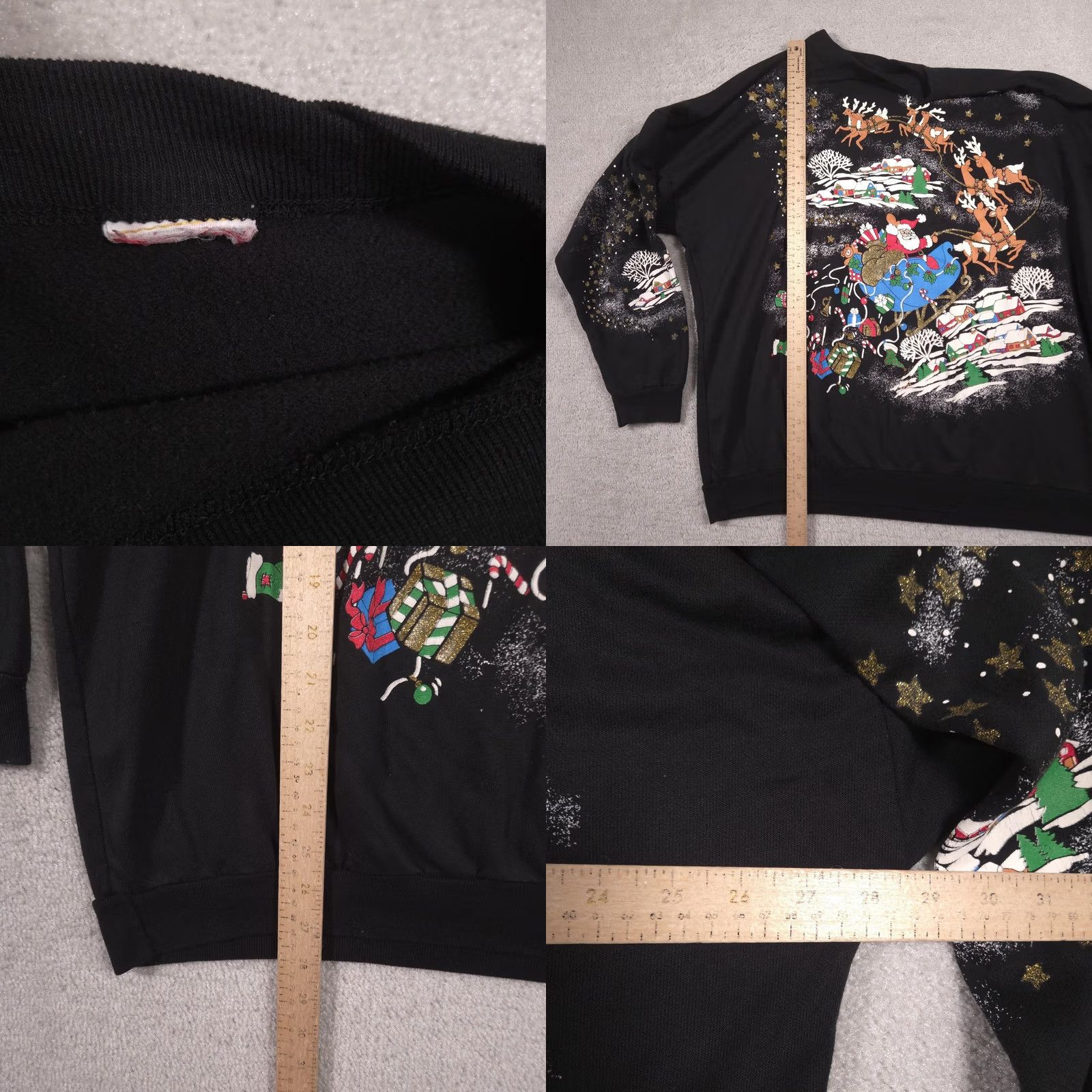 Vintage Santa Claus Christmas Sweatshirt Mens XL Black Glitter Graphic Fleece Pullover Size US XL / EU 56 / 4 - 8 Thumbnail