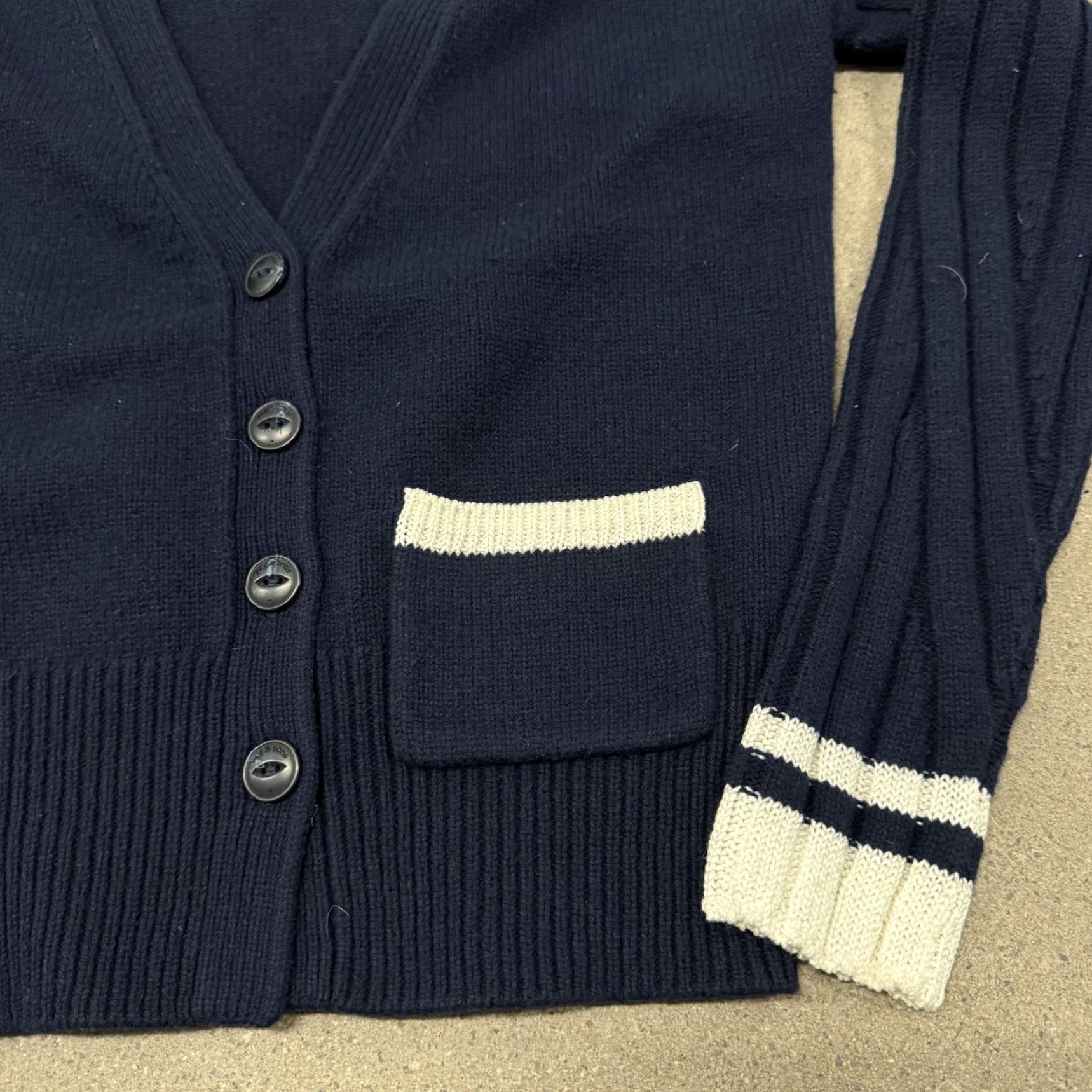 Rag & Bone RAG & BONE Navy Blue White Cardigan Sweater Women's XS Regular Size XS / US 0-2 / IT 36-38 - 2 Thumbnail