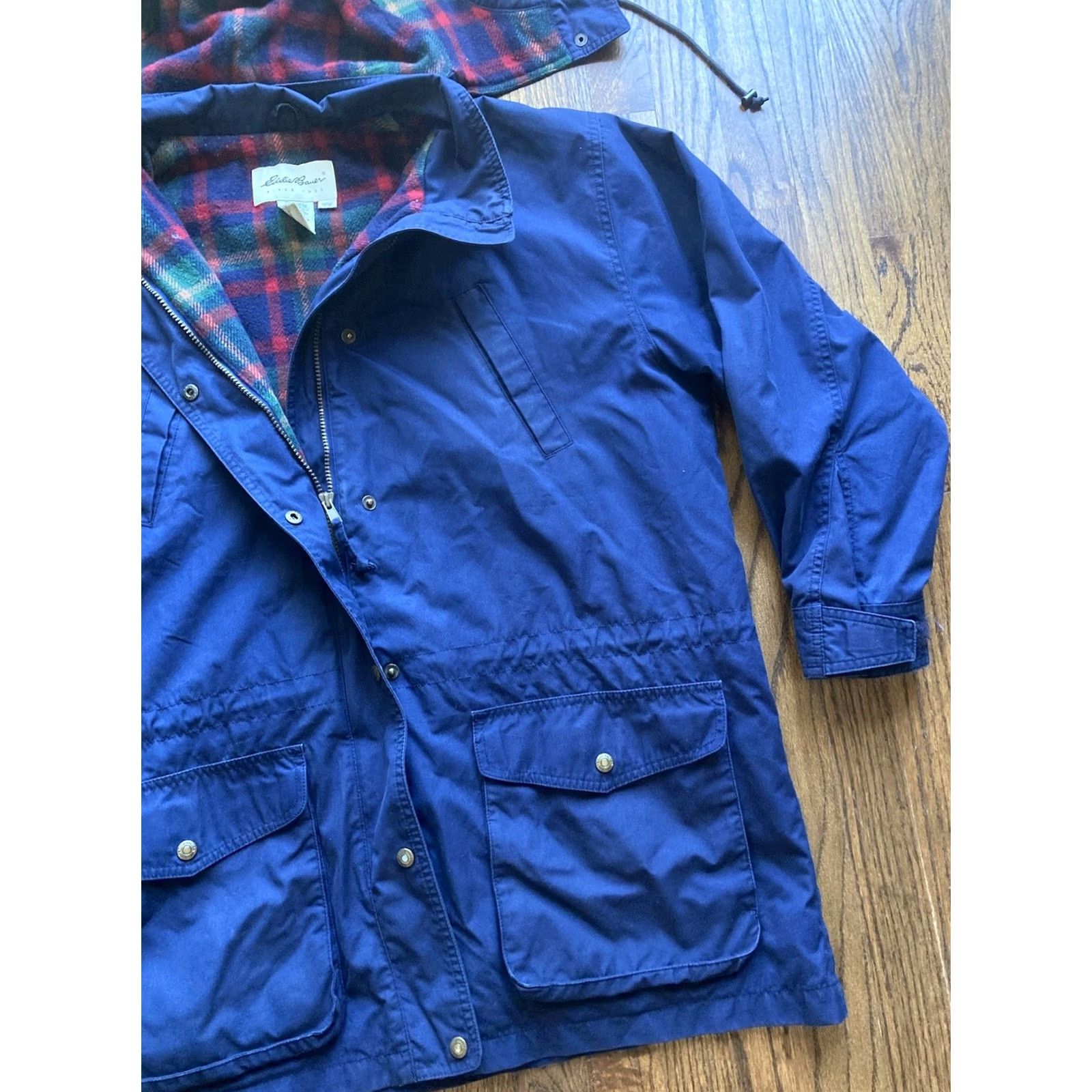 Eddie Bauer VINTAGE Eddie Bauer Hooded Barn Jacket Womens Large Navy Blue Wool Lined Chore Coat Size L / US 10 / IT 46 - 3 Thumbnail