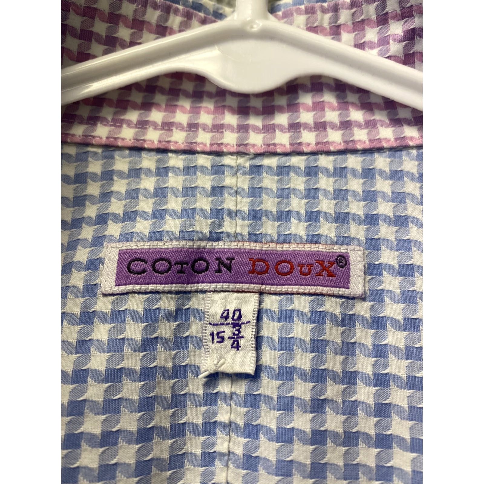 Vintage Coton Doux Shirt Mens M Button Up Work Long Sleeve Career Blue Pink / 108-6 Size US M / EU 48-50 / 2 - 4 Thumbnail