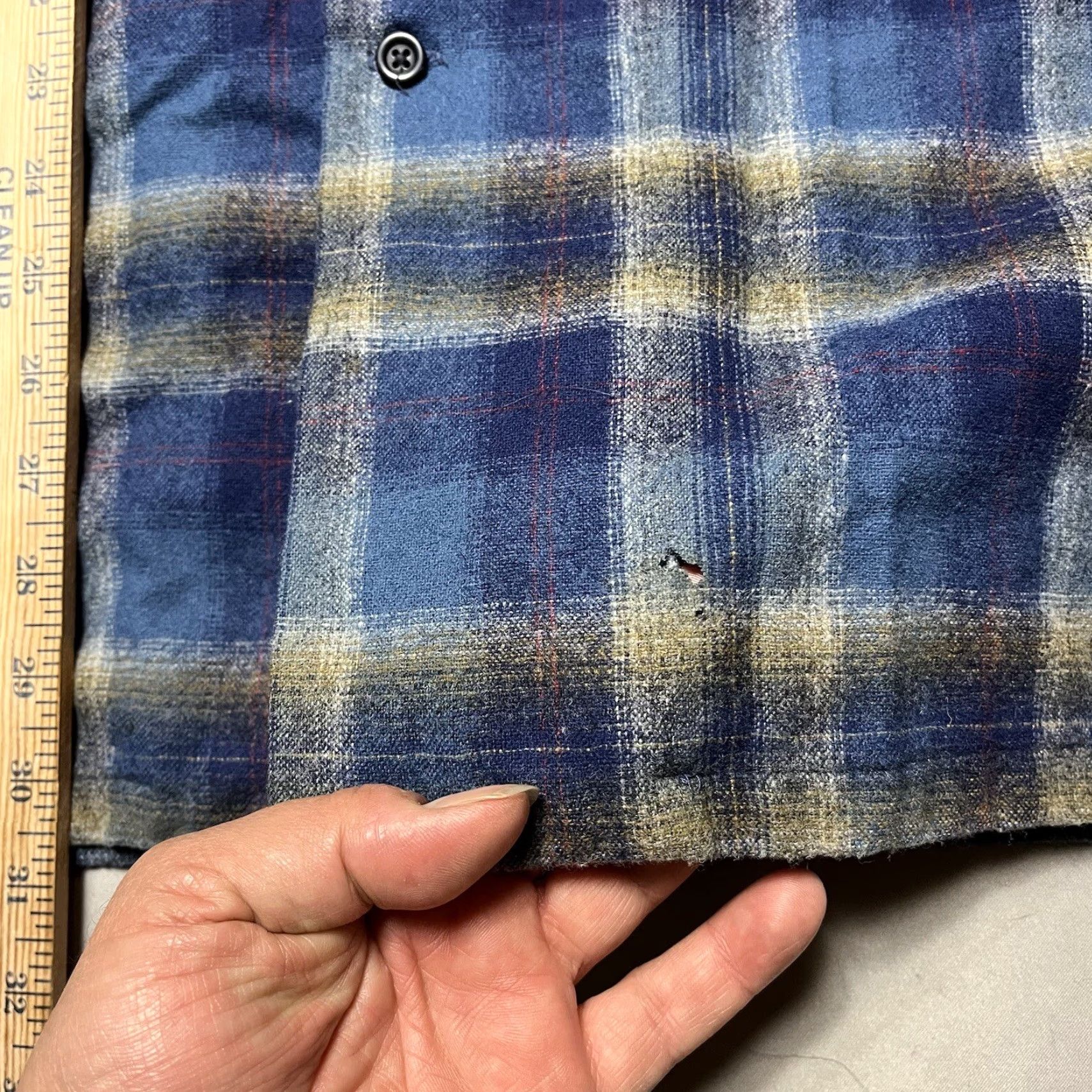 VINTAGE Pendleton Board Shirt Red Plaid Wool Loop Collar Button Down Large L Blue 1990s Grunge Mens