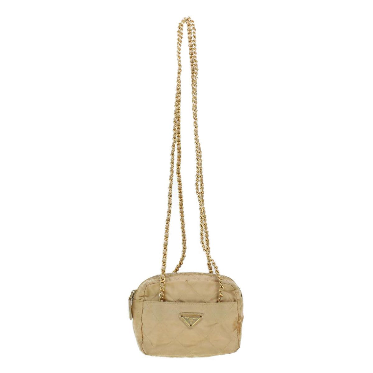 image of Prada Quilted Chain Shoulder Bag Nylon Beige Auth 41312 in Black, Women's