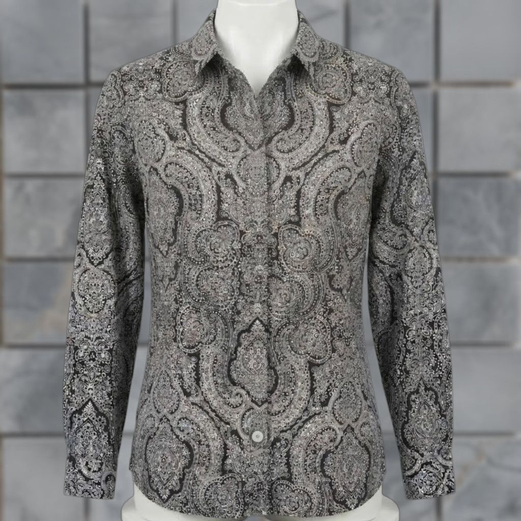 Liz Claiborne VINTAGE Liz Claiborne Blouse Button Up 8 Black Paisley Long Sleeve Collar STAIN Womens Blouse Size M / US 6-8 / IT 42-44 - 1 Thumbnail
