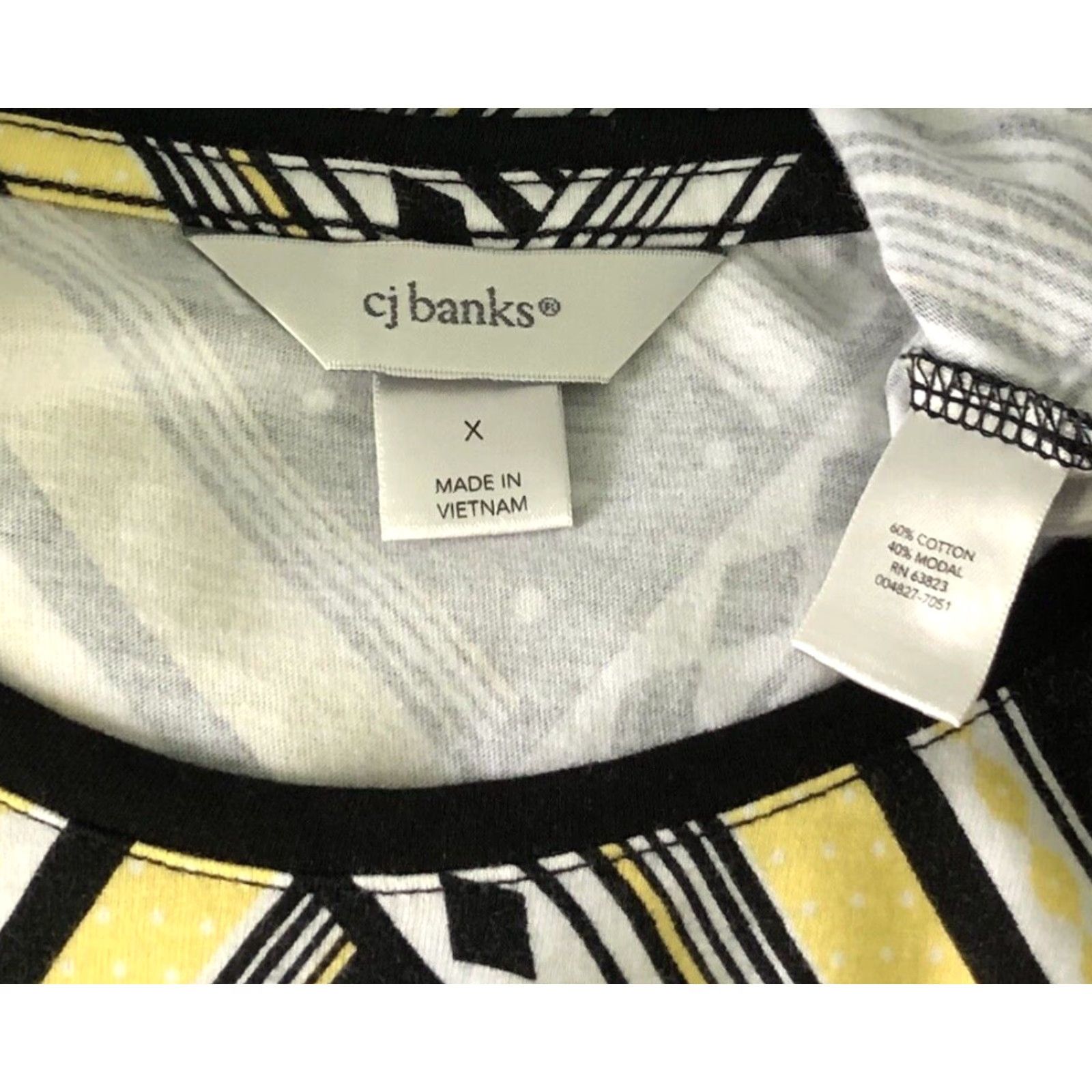 Vintage VINTAGE CJ Banks Jersey Top Plus X Yellow Black Print Geometric 3/4 Sleeve Scoop Neck Blouse Women Size XL / US 12-14 / IT 48-50 - 4 Thumbnail
