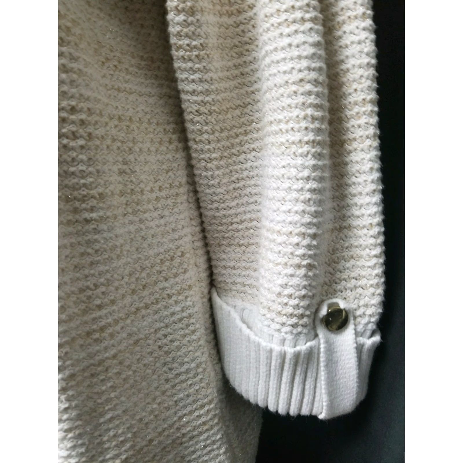 Vintage Karen Scott Knit Pullover Sweater XL Ivory Beige Metallic Gold Threading Women, Cable Knit, Casual Size XL / US 12-14 / IT 48-50 - 6 Thumbnail