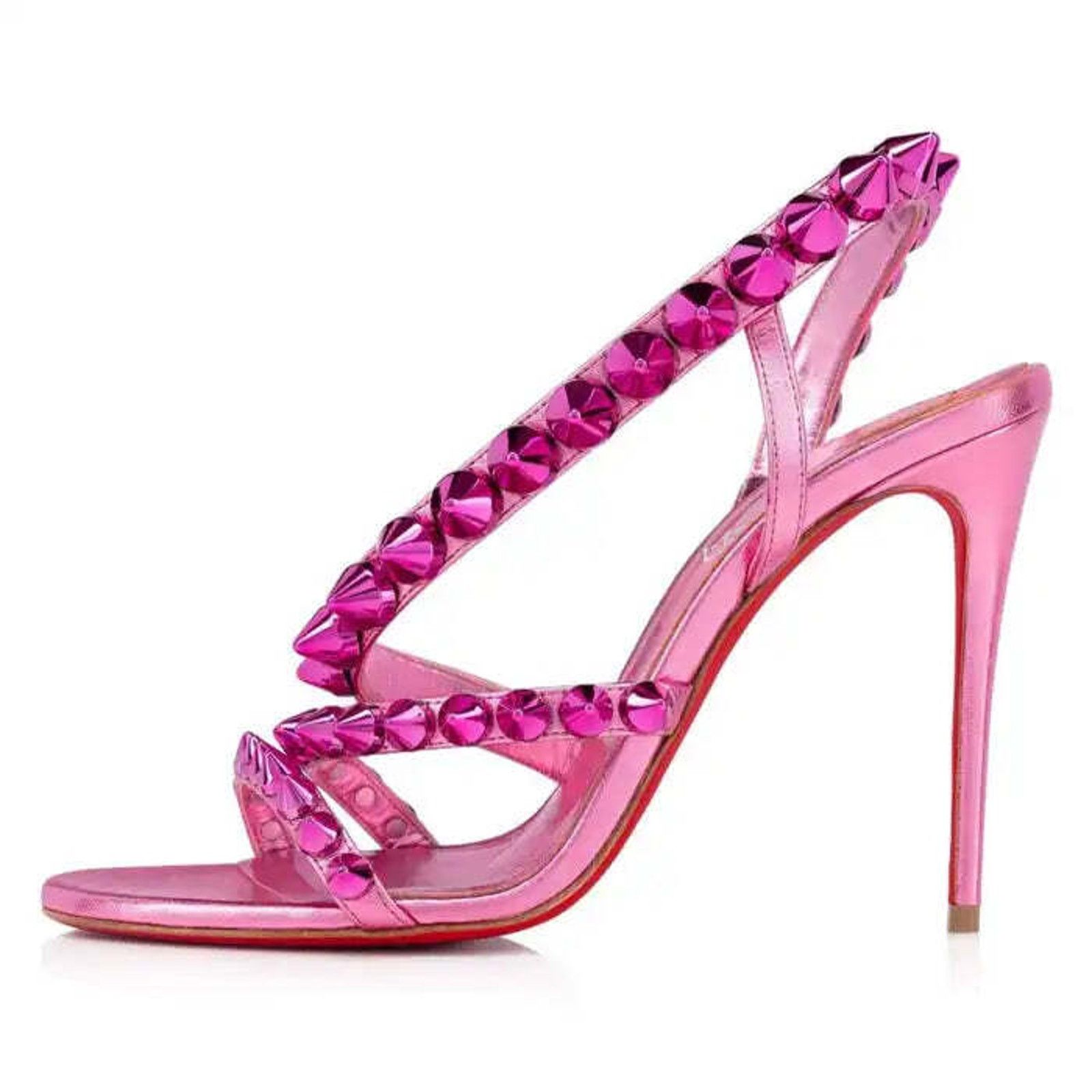 Christian Louboutin Spikita Strap 100 Confettis Pink Strappy Sandal Heel Pump 36 Size US 6 / IT 36 - 3 Thumbnail