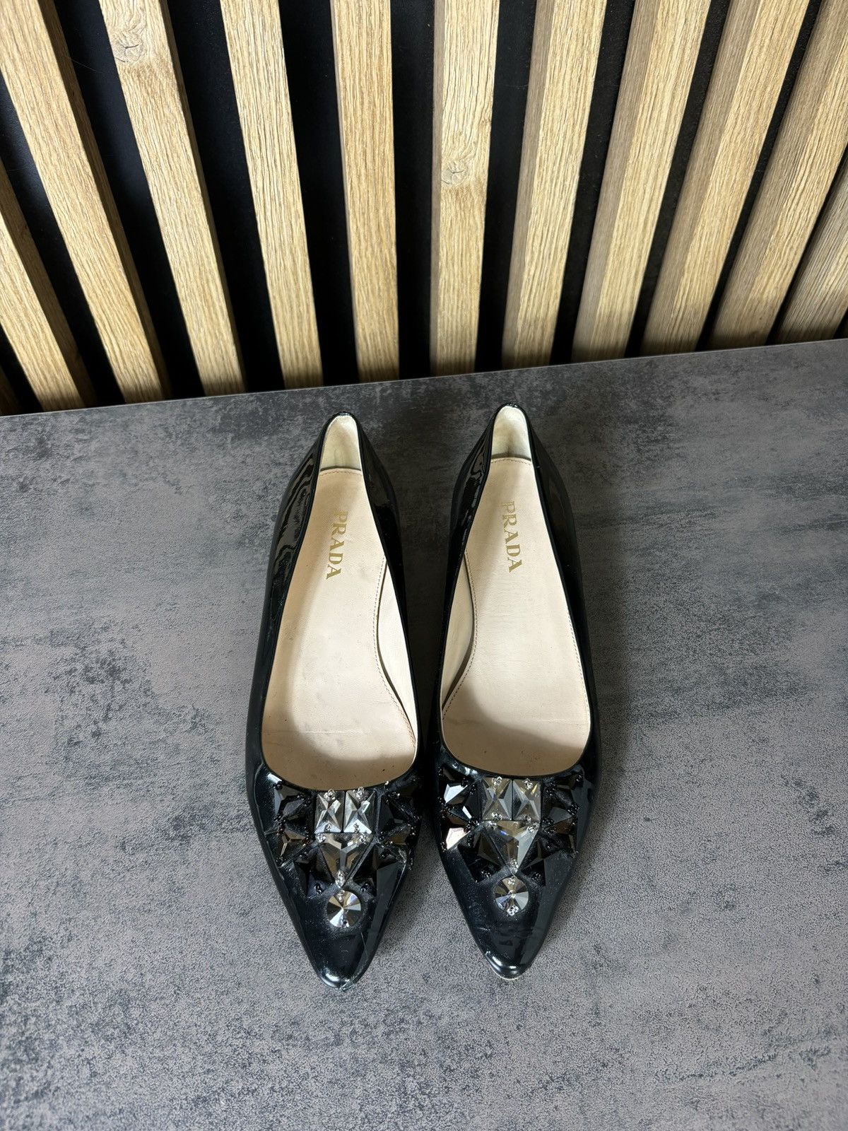 Designer × Prada Luxury Prada Y2K Flat Italy 00s Style Black Leather size 38 Size US 7 / IT 37 - 1 Thumbnail