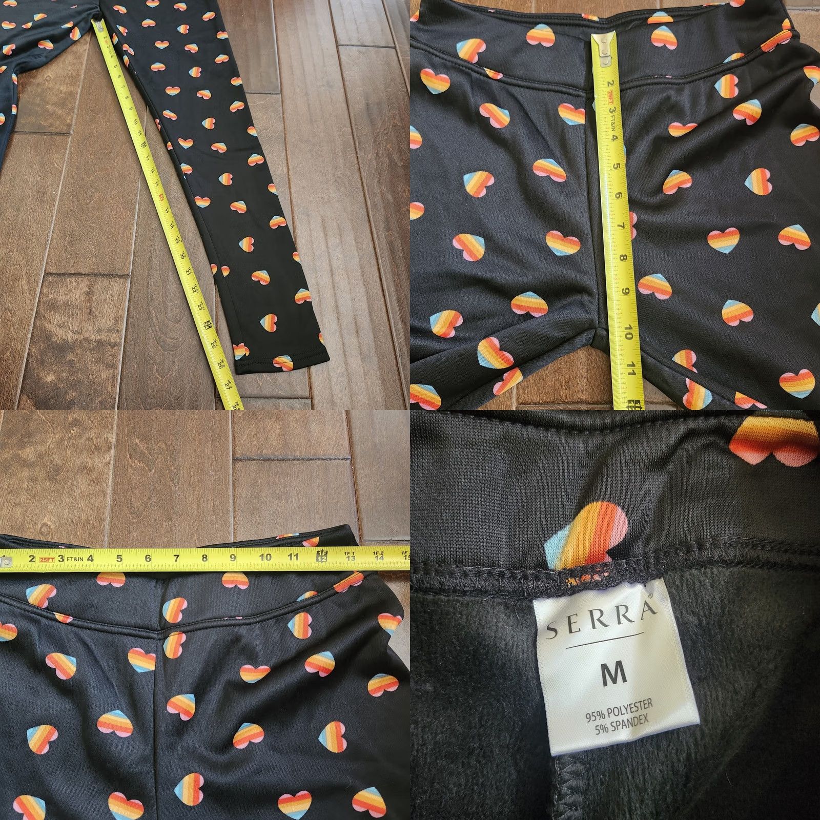 Rainbow Serra Women's Leggings - Black Rainbow Heart - M - Ankle - Polyester Spandex - Regular - Machine Washable - Casual Travel - Heart Pattern - Women Size 32" / US 10 / IT 46 - 8 Thumbnail