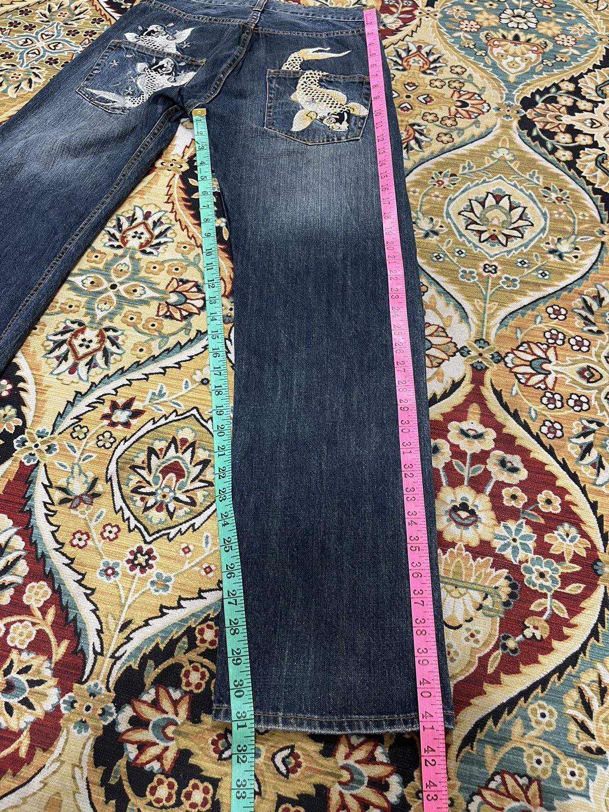 Japanese Brand Japanese Koi Style Sukajan Distressed Denim Jeans Size US 30 / EU 46 - 13 Thumbnail