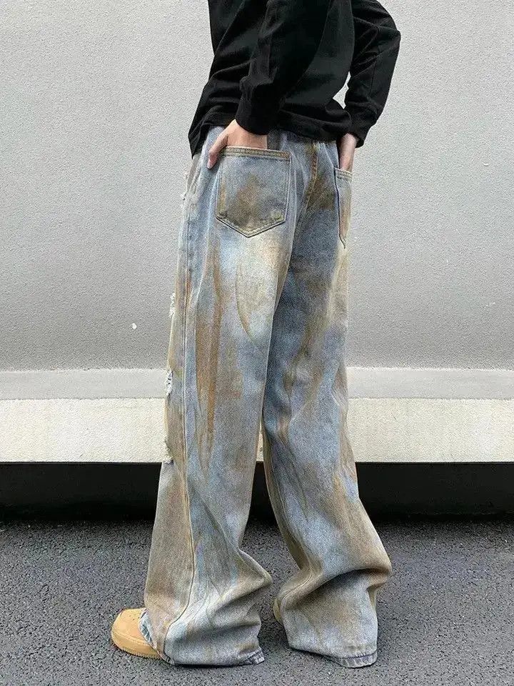 Japanese Brand Dirty Washed Streetwear Baggy Straight Jeans Pants Size US 30 / EU 46 - 4 Thumbnail